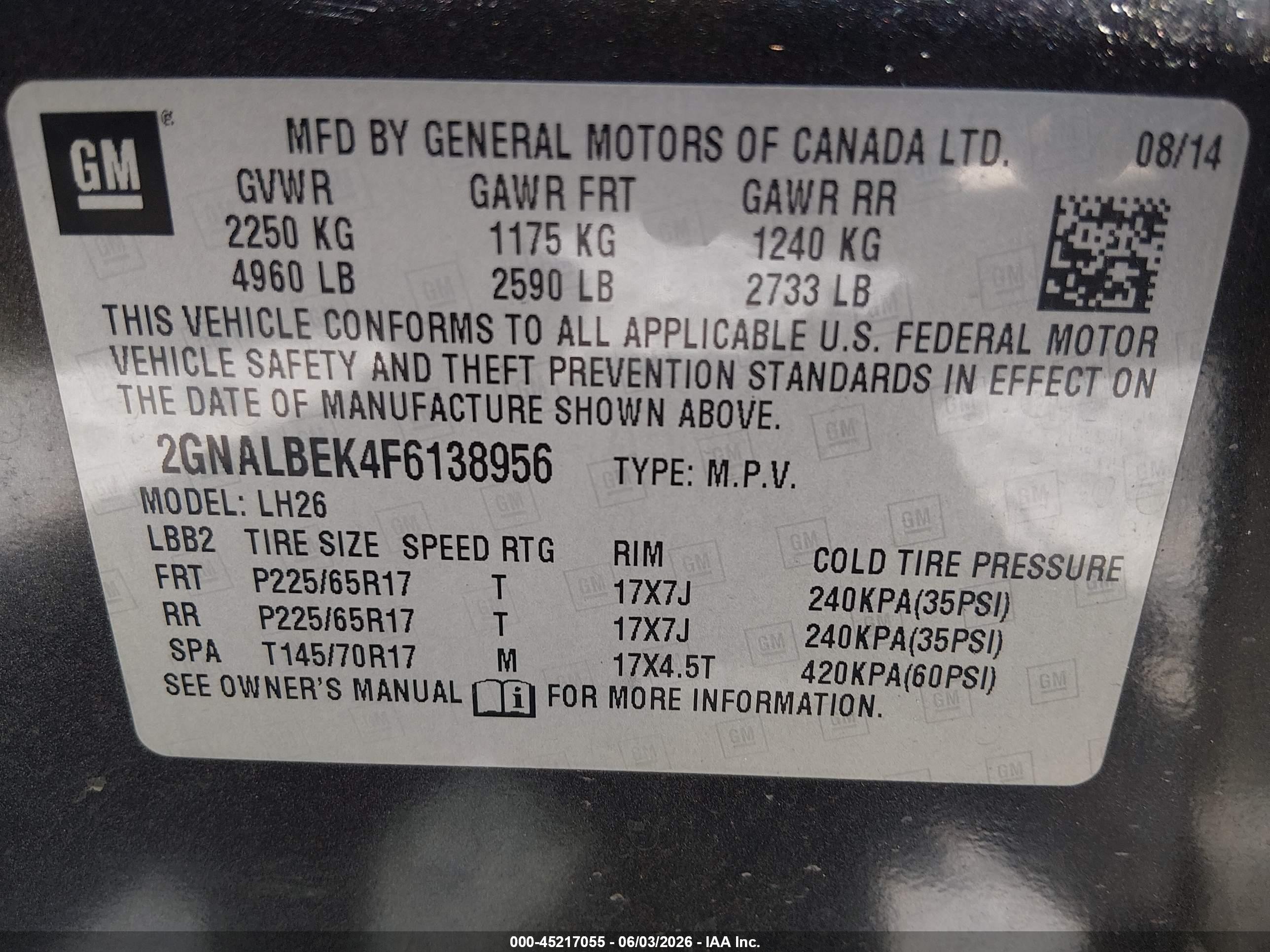 2015 Chevrolet Equinox 1lt Black vin: 2GNALBEK4F6138956