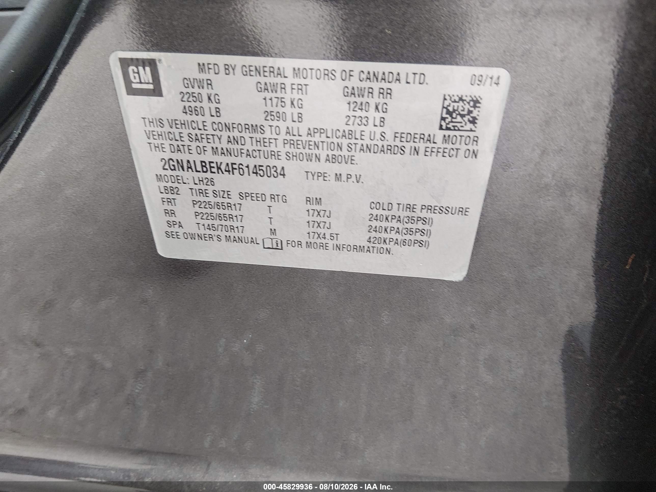2015 Chevrolet Equinox Lt Black vin: 2GNALBEK4F6145034