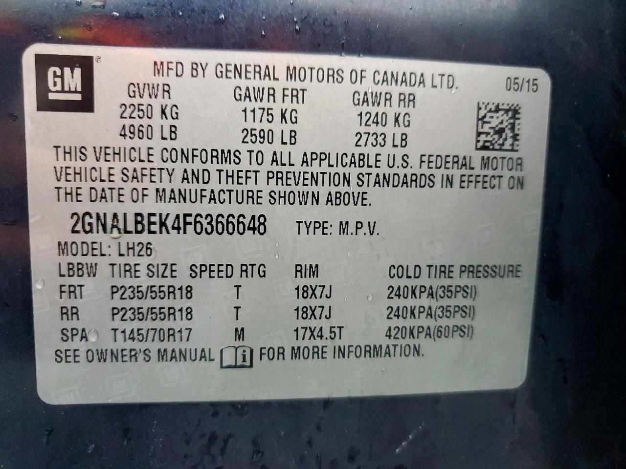 2015 Chevrolet Equinox Lt Синий vin: 2GNALBEK4F6366648