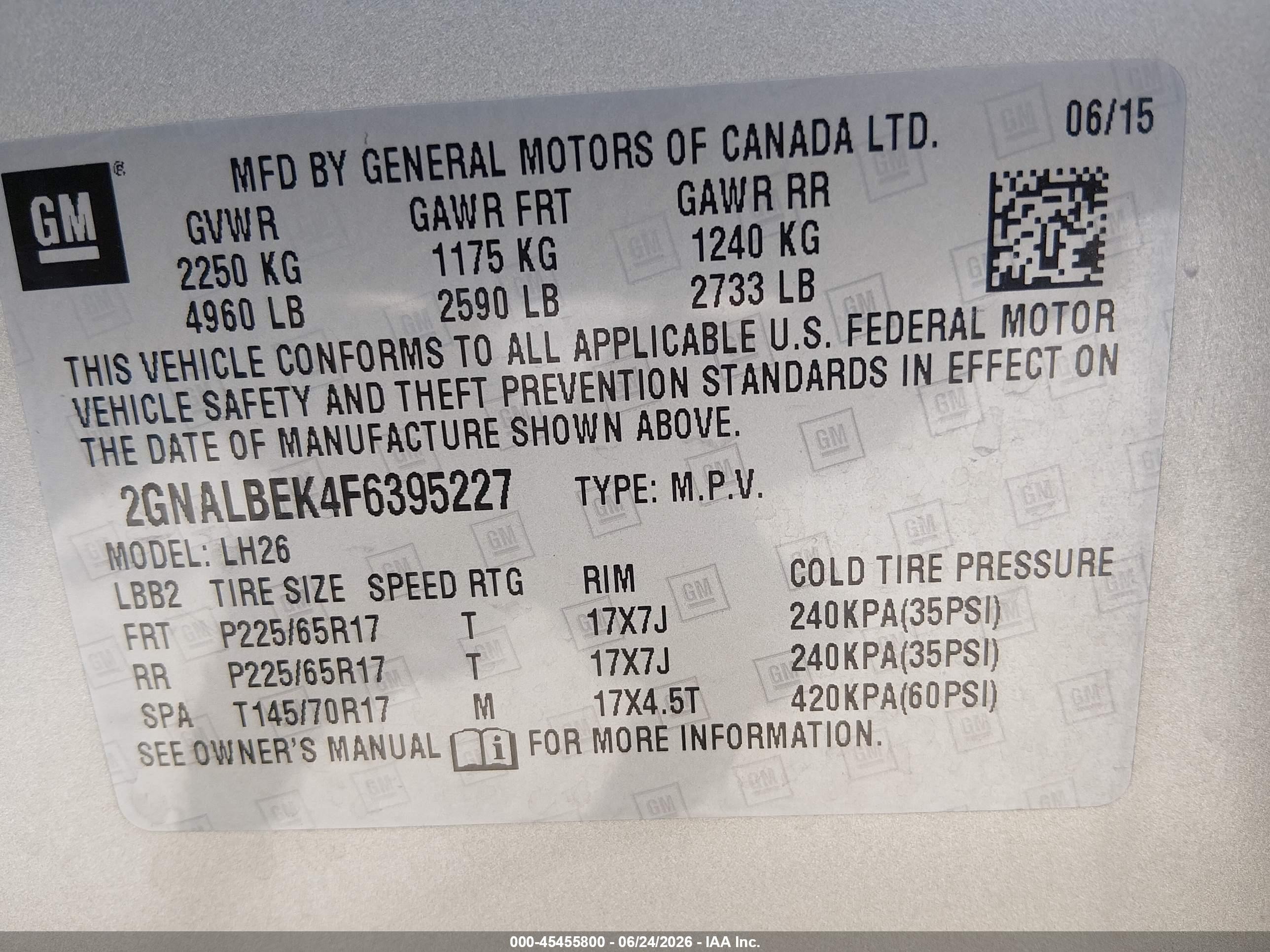 2015 Chevrolet Equinox Lt Tan vin: 2GNALBEK4F6395227