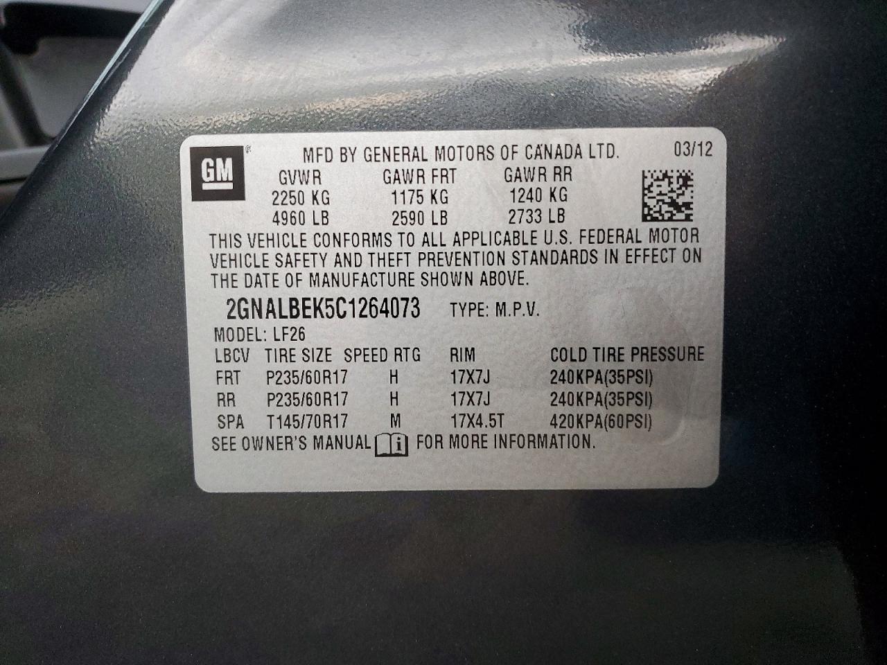 2012 Chevrolet Equinox Ls Угольный vin: 2GNALBEK5C1264073