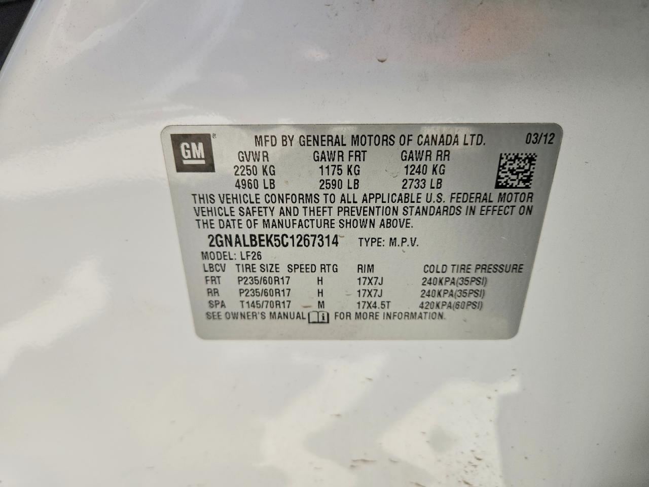 2012 Chevrolet Equinox Ls White vin: 2GNALBEK5C1267314