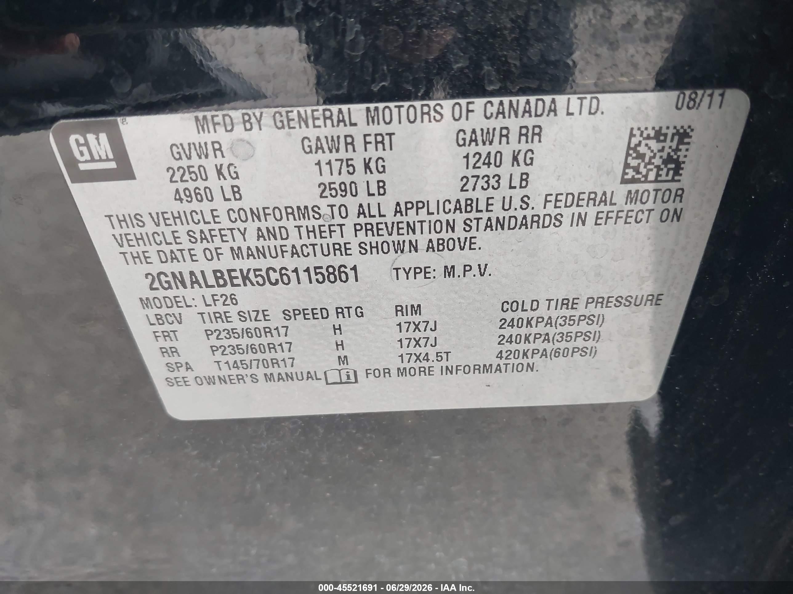 2012 Chevrolet Equinox Ls Black vin: 2GNALBEK5C6115861