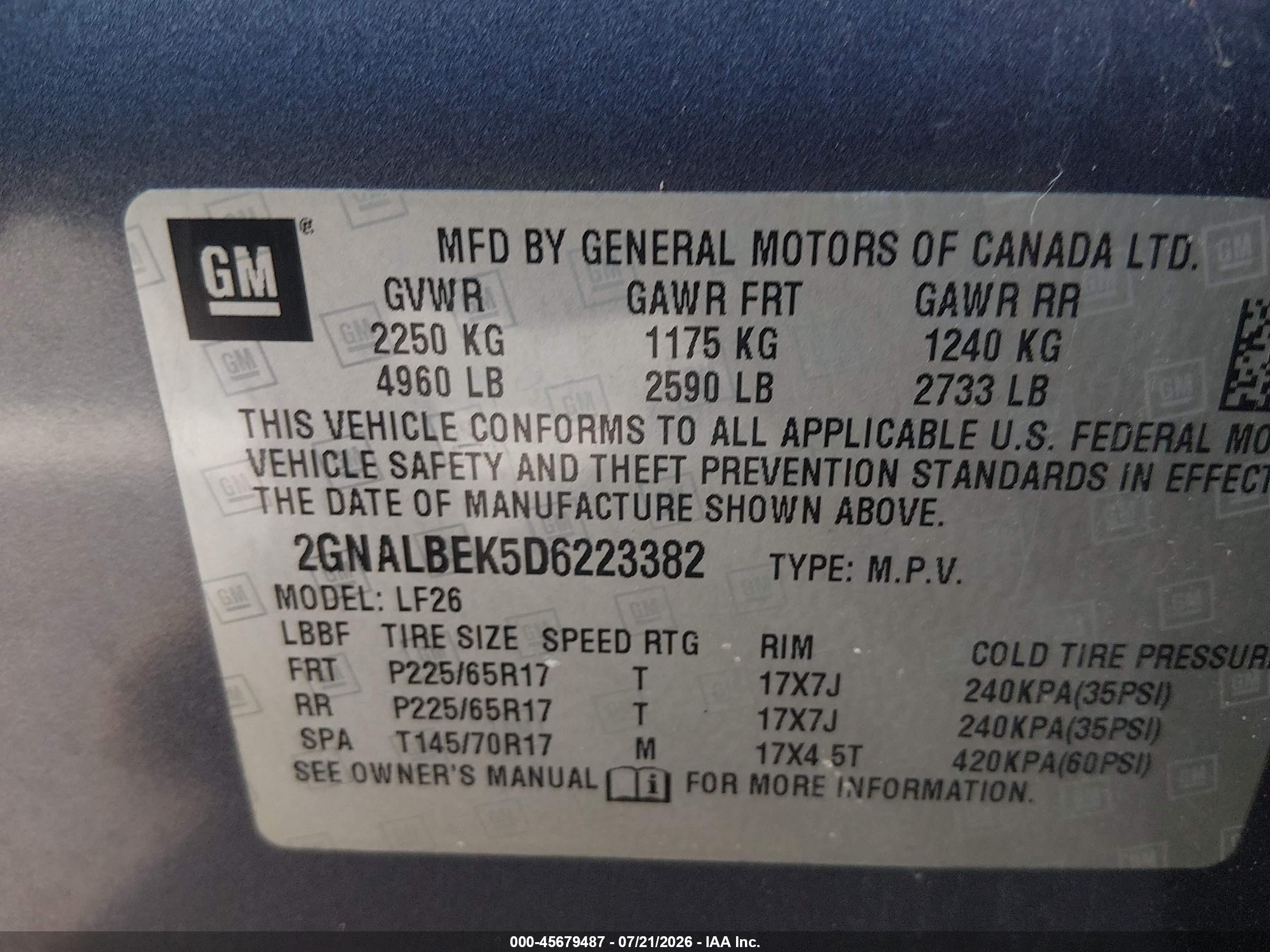 2013 Chevrolet Equinox Ls Blue vin: 2GNALBEK5D6223382