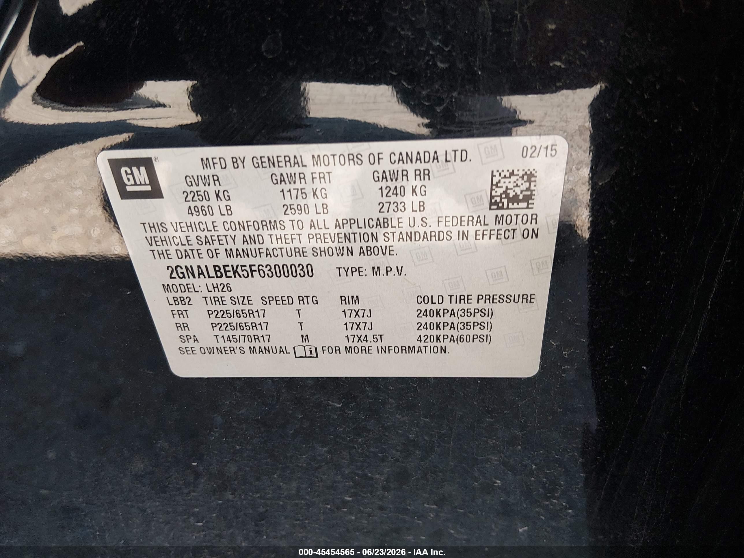 2015 Chevrolet Equinox Lt Black vin: 2GNALBEK5F6300030