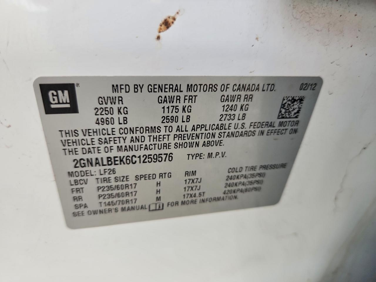 2012 Chevrolet Equinox Ls White vin: 2GNALBEK6C1259576
