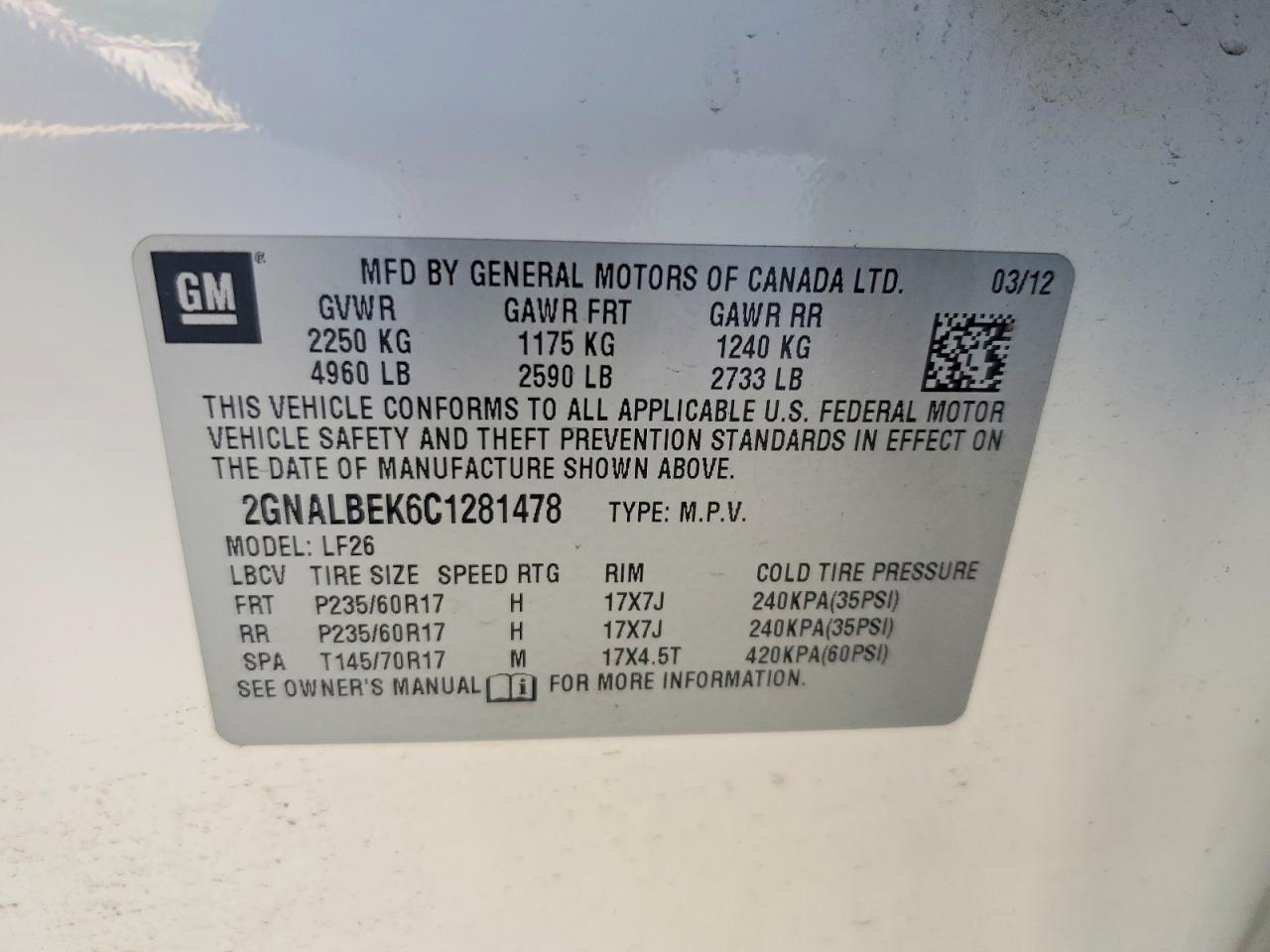 2012 Chevrolet Equinox Ls White vin: 2GNALBEK6C1281478