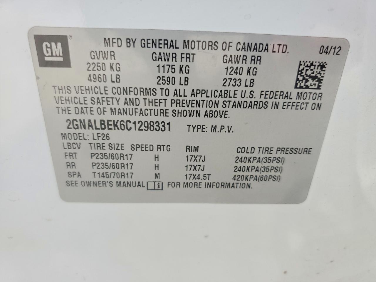 2012 Chevrolet Equinox Ls White vin: 2GNALBEK6C1298331
