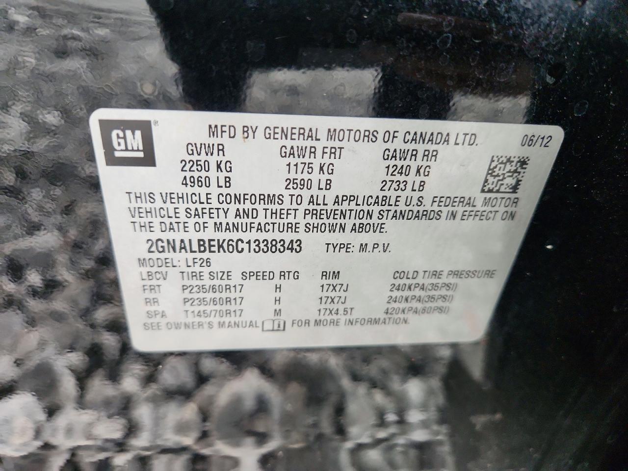 2012 Chevrolet Equinox Ls Black vin: 2GNALBEK6C1338343