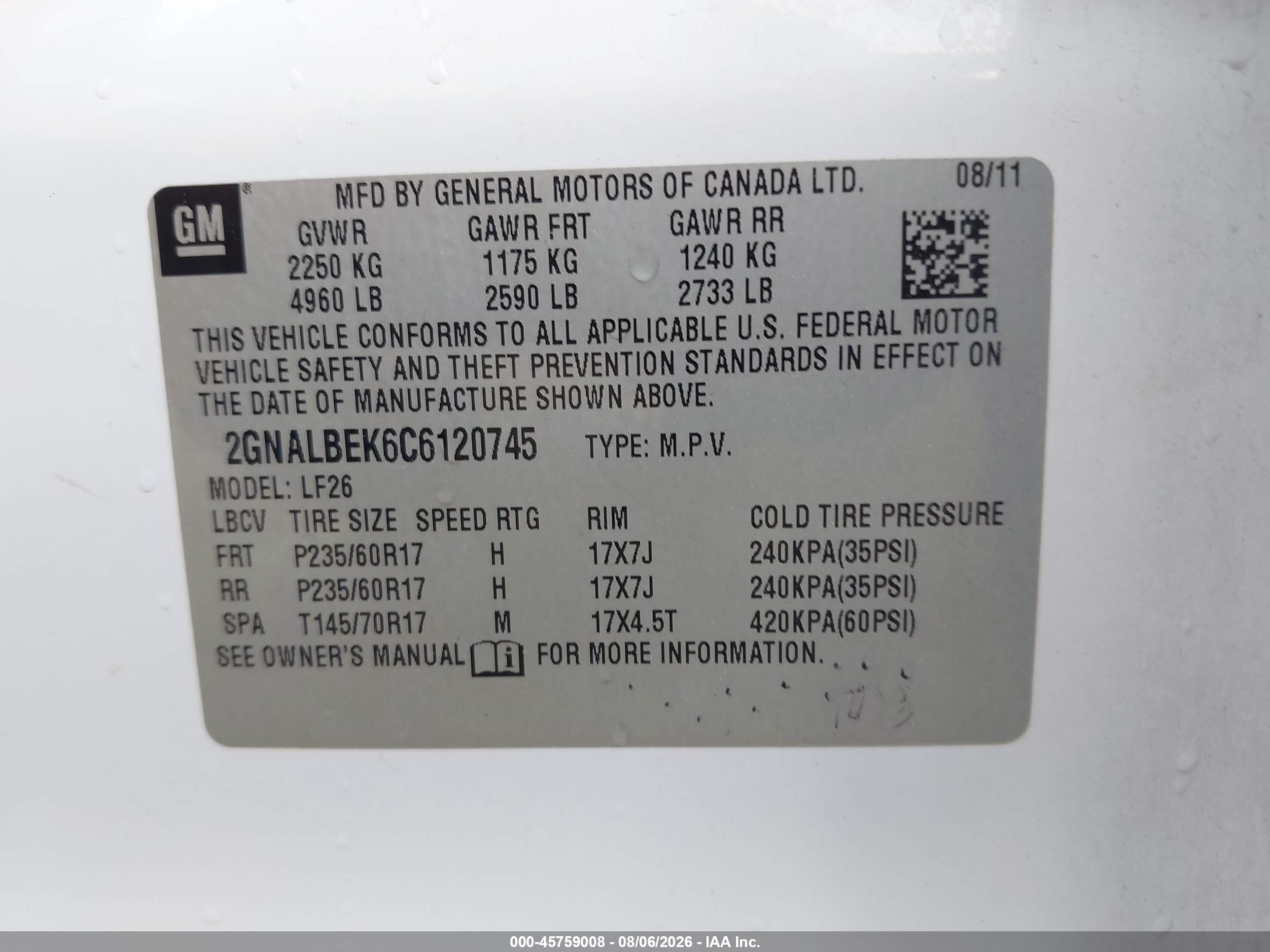 2012 Chevrolet Equinox Ls White vin: 2GNALBEK6C6120745