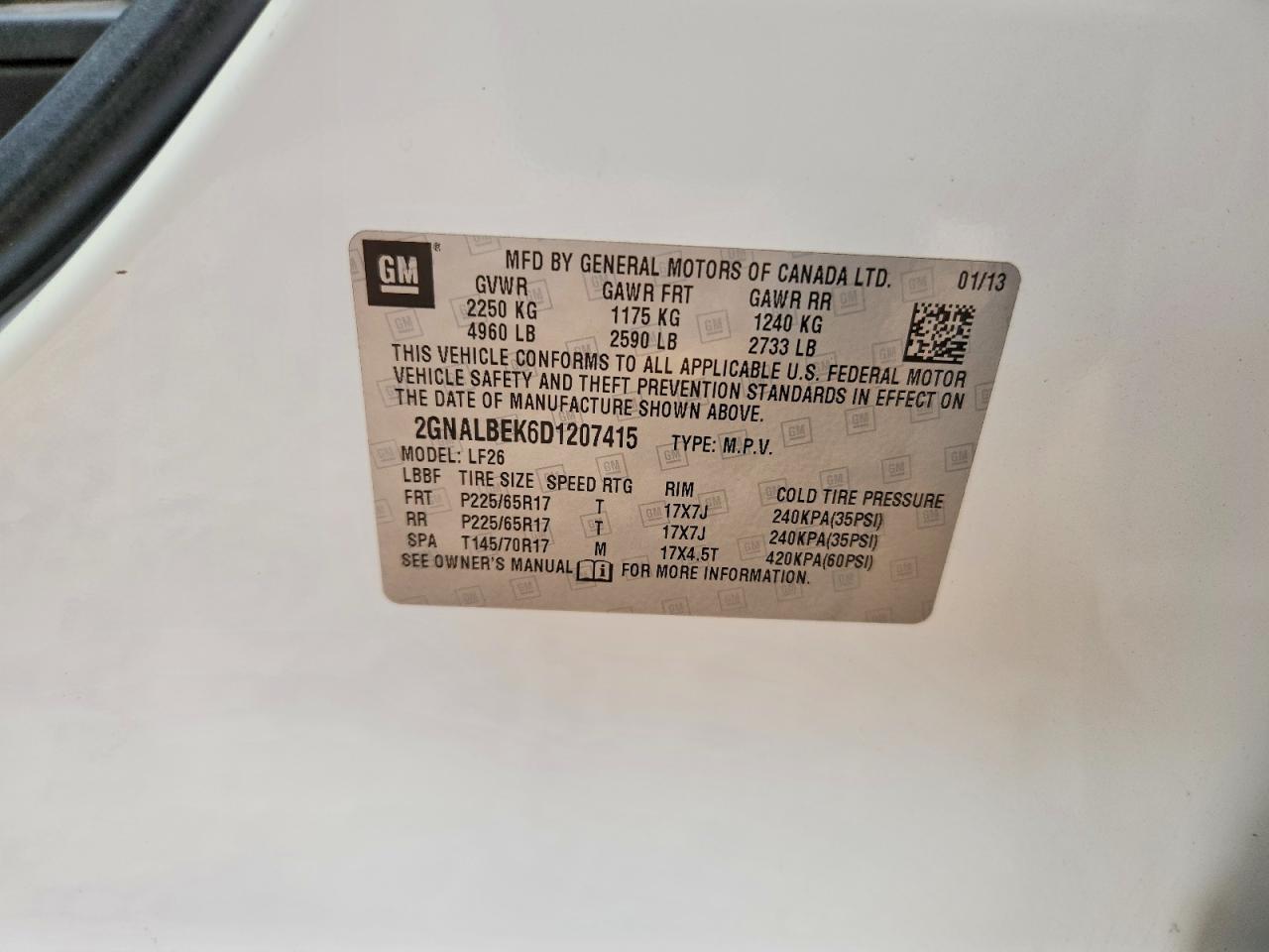 2013 Chevrolet Equinox Ls White vin: 2GNALBEK6D1207415