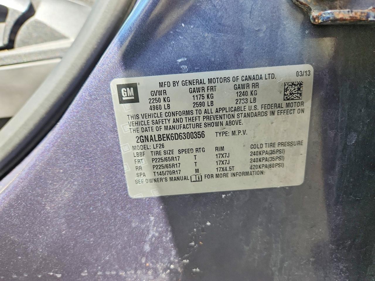 2013 Chevrolet Equinox Ls Blue vin: 2GNALBEK6D6300356