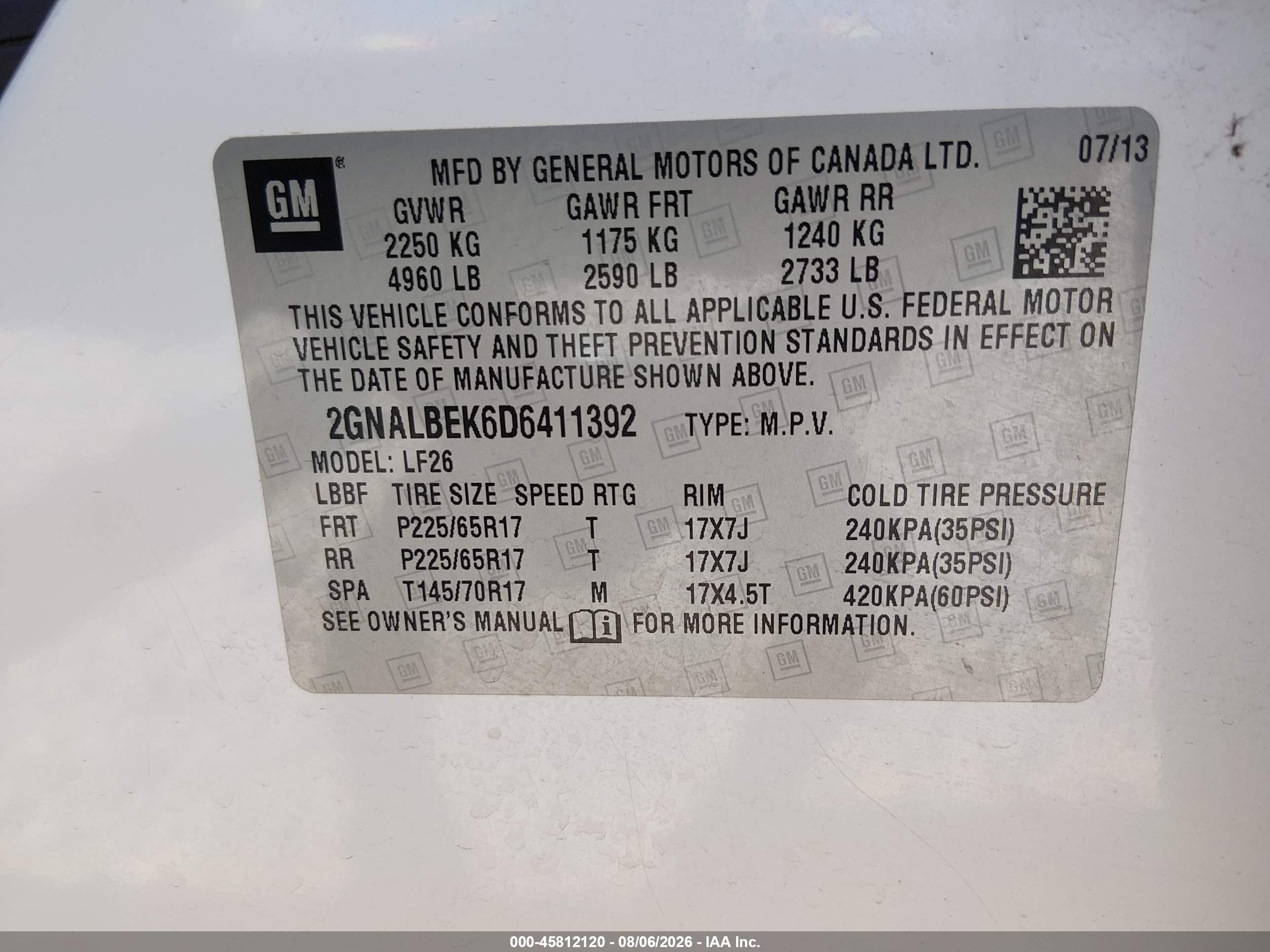 2013 Chevrolet Equinox Ls Белый vin: 2GNALBEK6D6411392
