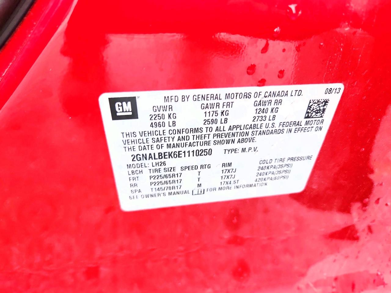 2014 Chevrolet Equinox Lt Red vin: 2GNALBEK6E1110250