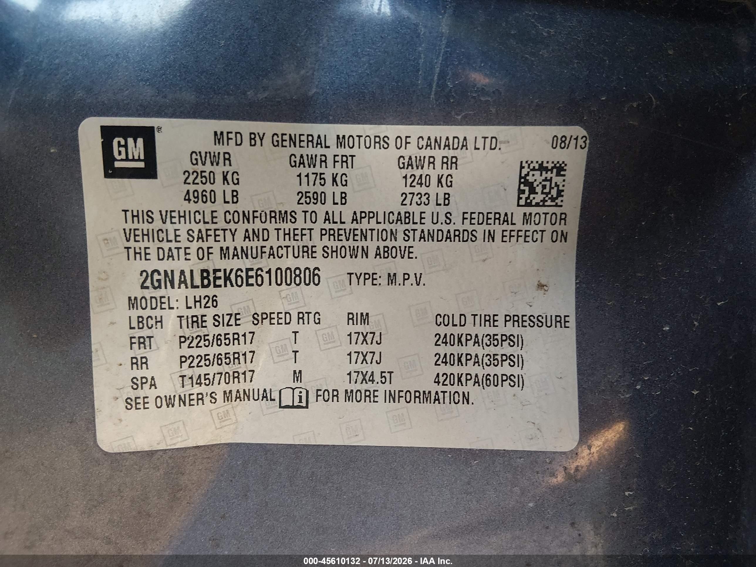 2014 Chevrolet Equinox Lt Blue vin: 2GNALBEK6E6100806