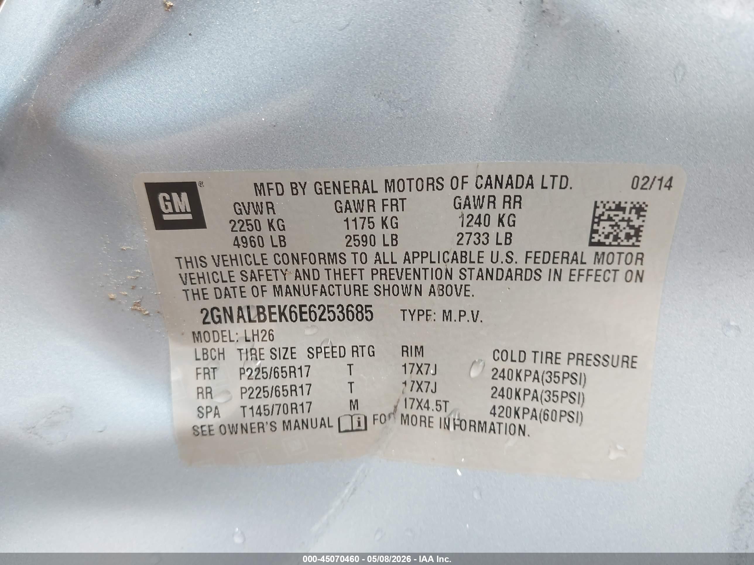 2014 Chevrolet Equinox 1lt Light Blue vin: 2GNALBEK6E6253685
