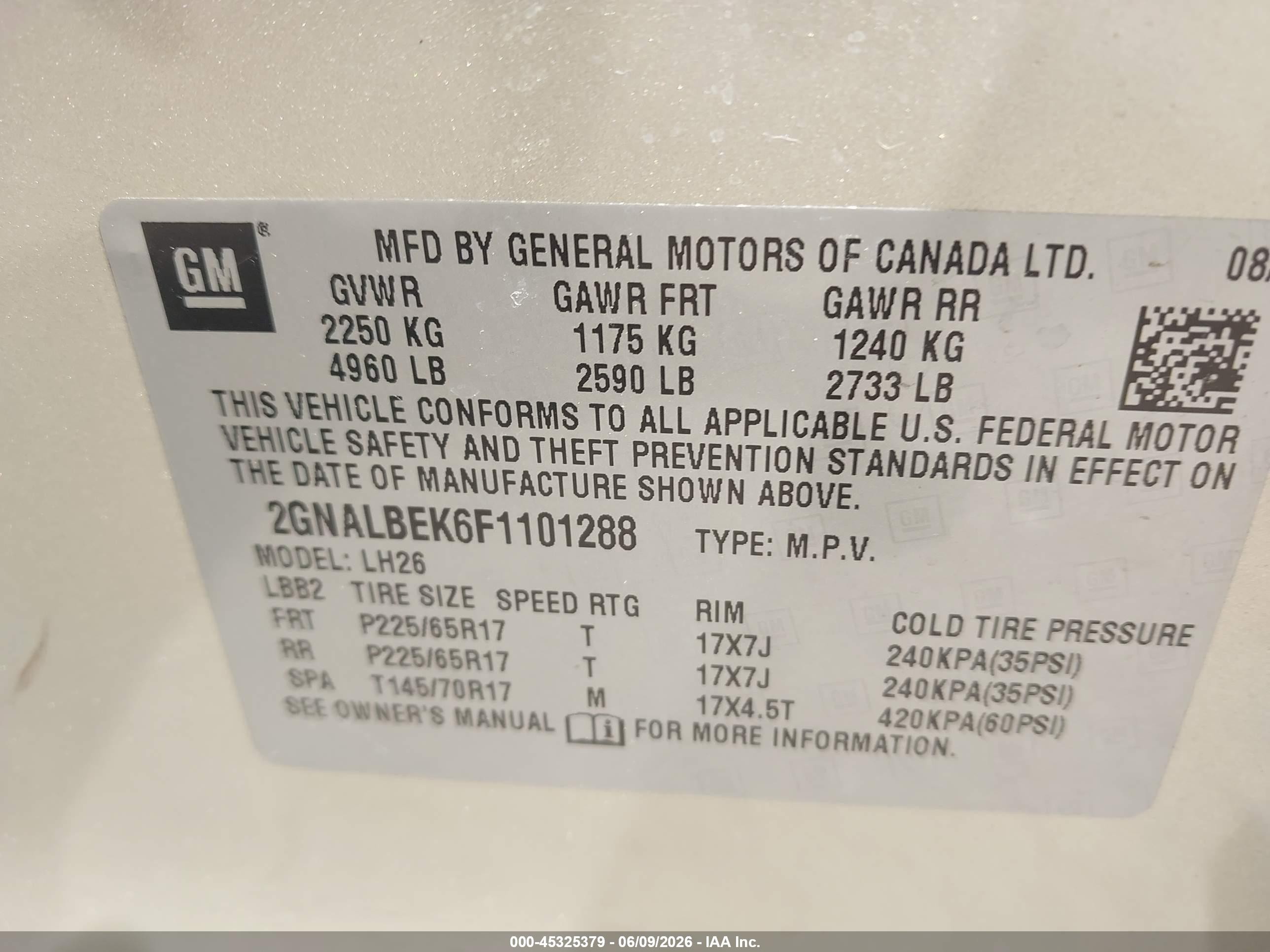 2015 Chevrolet Equinox 1lt Gold vin: 2GNALBEK6F1101288