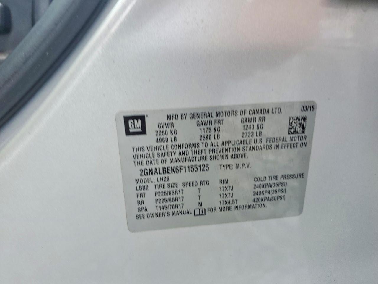 2015 Chevrolet Equinox Lt Silver vin: 2GNALBEK6F1155125