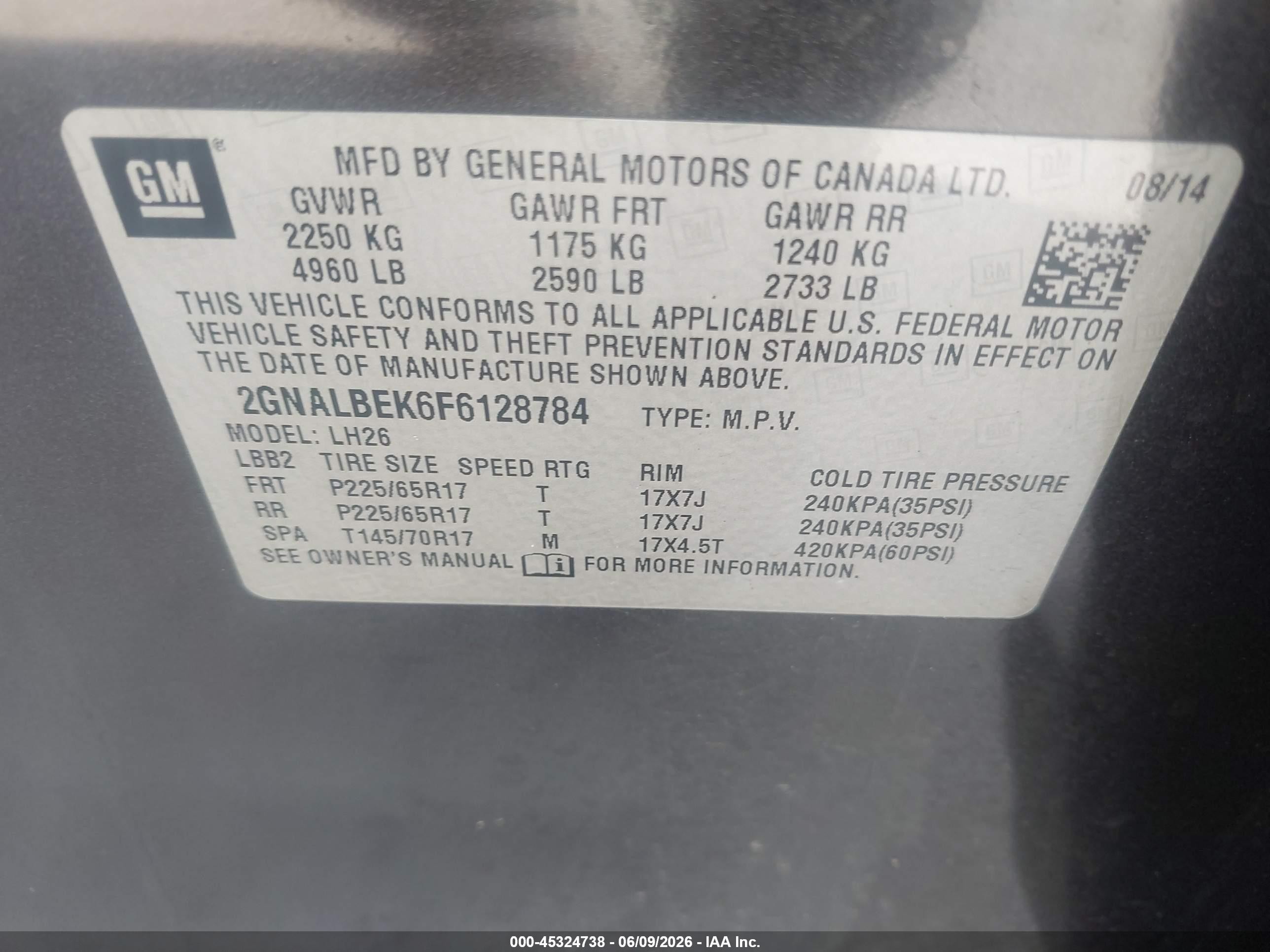 2015 Chevrolet Equinox 1lt Серый vin: 2GNALBEK6F6128784