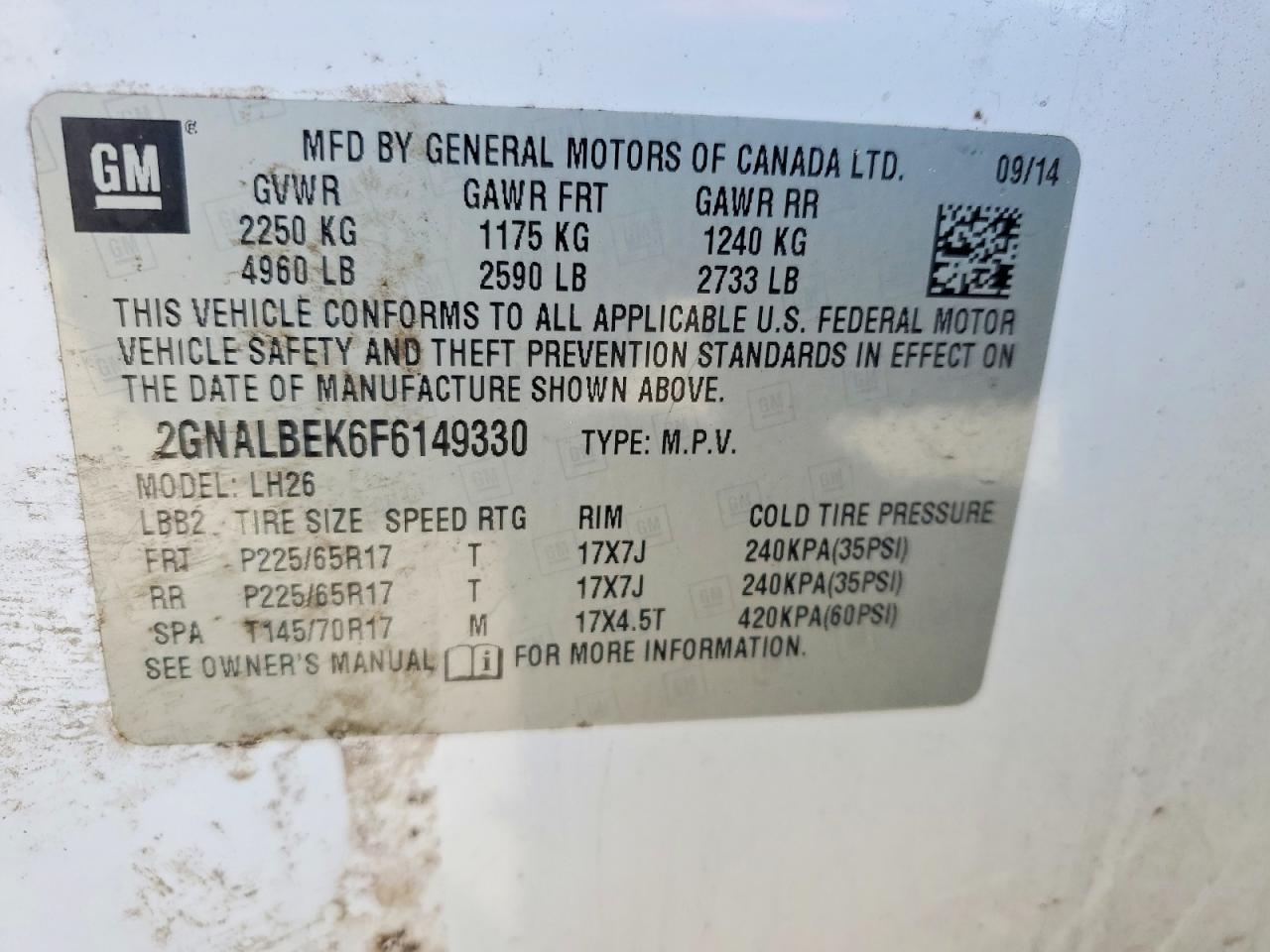 2015 Chevrolet Equinox Lt White vin: 2GNALBEK6F6149330
