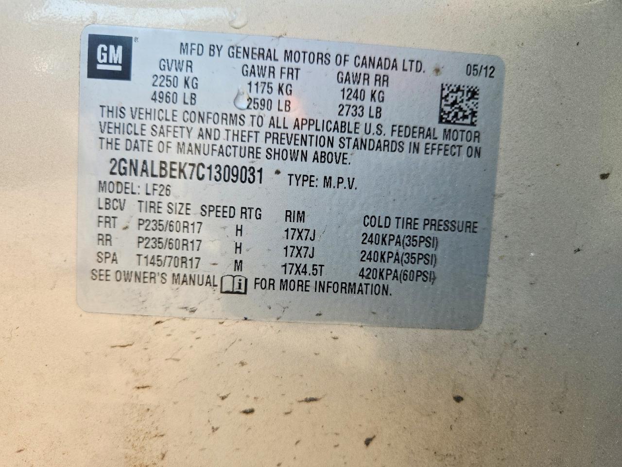 2012 Chevrolet Equinox Ls Tan vin: 2GNALBEK7C1309031