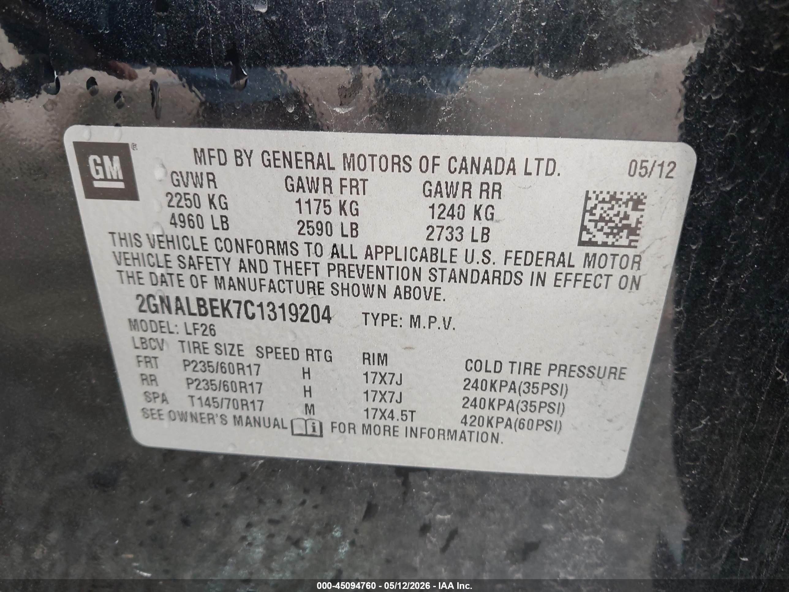 2012 Chevrolet Equinox Ls Черный vin: 2GNALBEK7C1319204