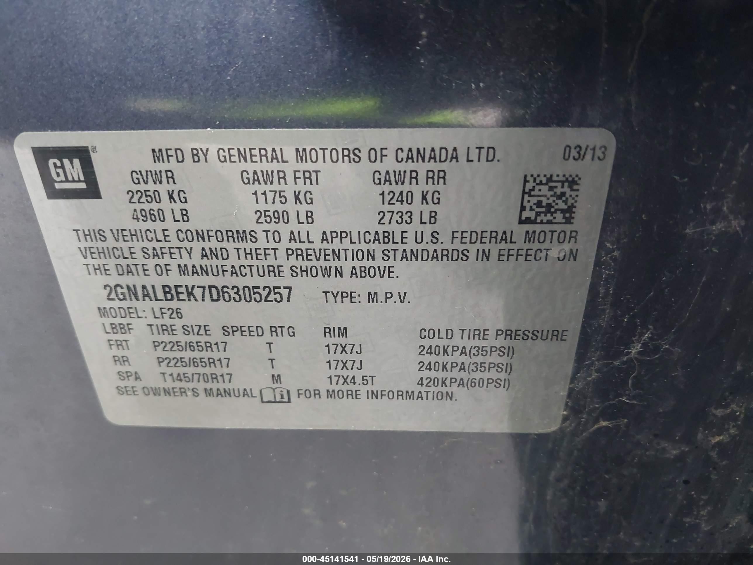 2013 Chevrolet Equinox Ls Blue vin: 2GNALBEK7D6305257