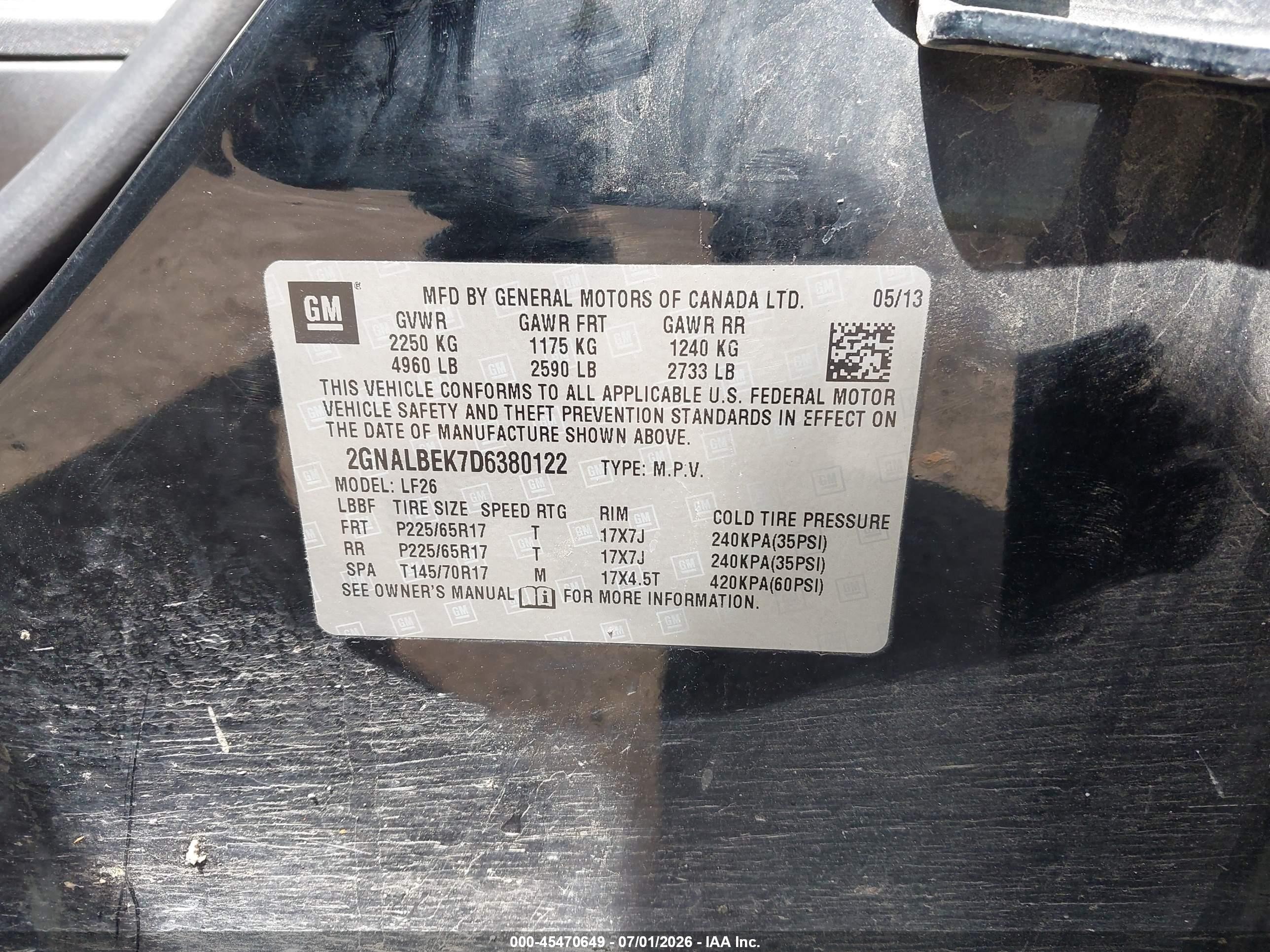 2013 Chevrolet Equinox Ls Black vin: 2GNALBEK7D6380122