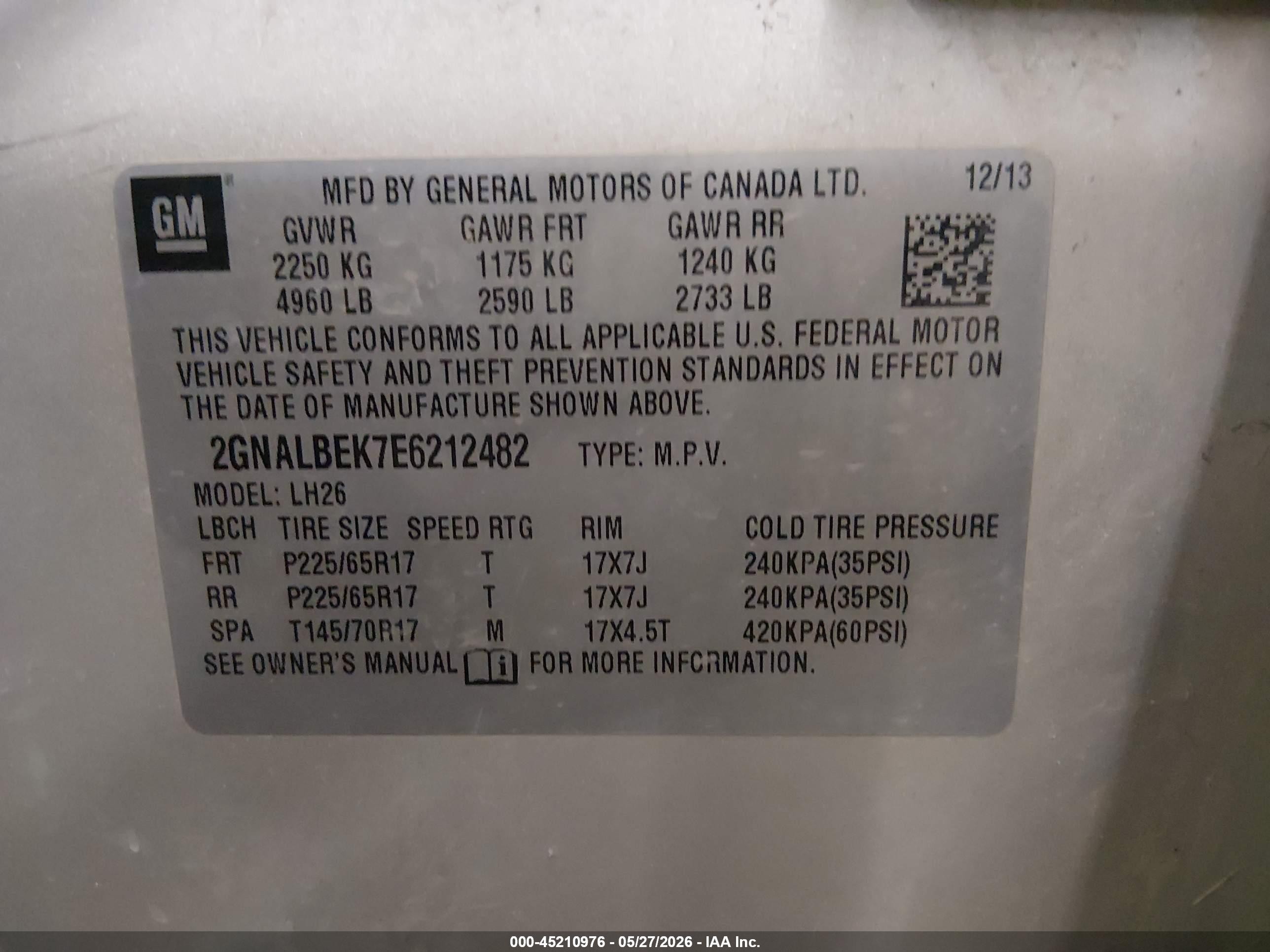 2014 Chevrolet Equinox 1lt Tan vin: 2GNALBEK7E6212482
