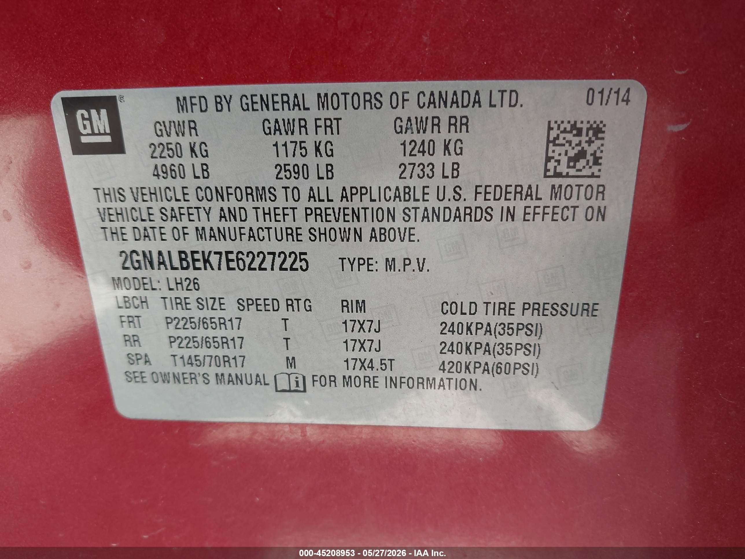 2014 Chevrolet Equinox 1lt Красный vin: 2GNALBEK7E6227225