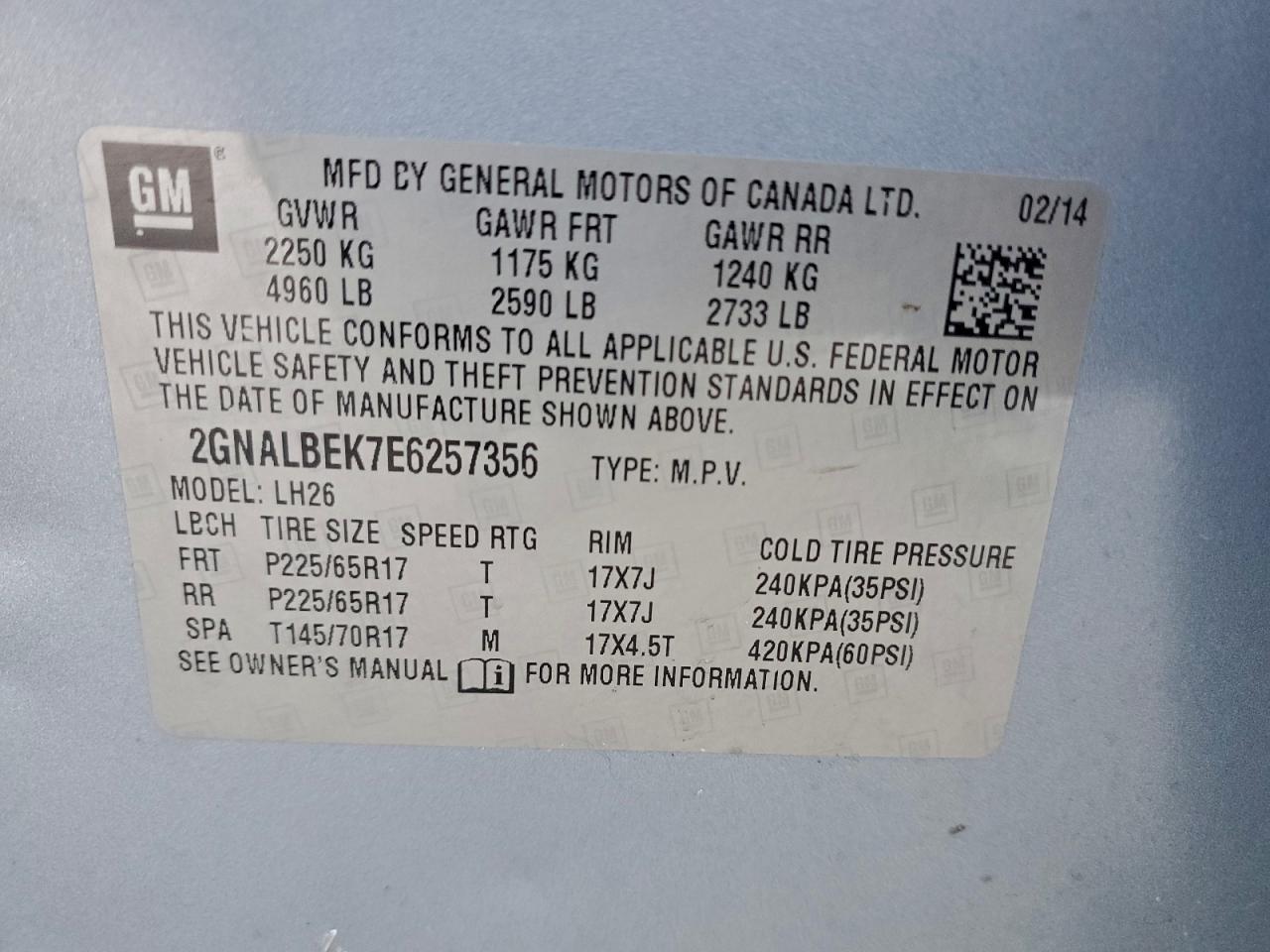 2014 Chevrolet Equinox Lt Blue vin: 2GNALBEK7E6257356