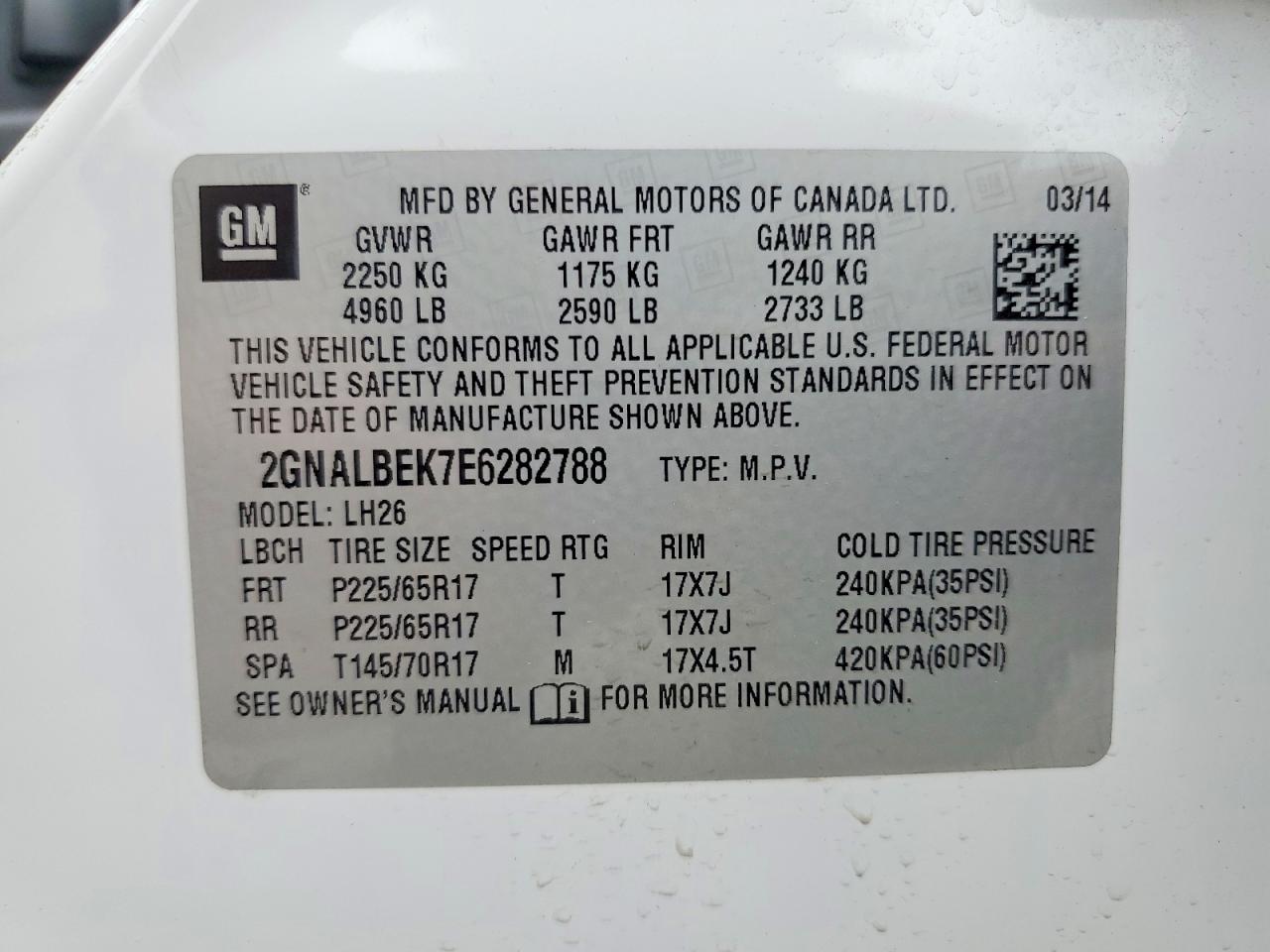 2014 Chevrolet Equinox Lt White vin: 2GNALBEK7E6282788