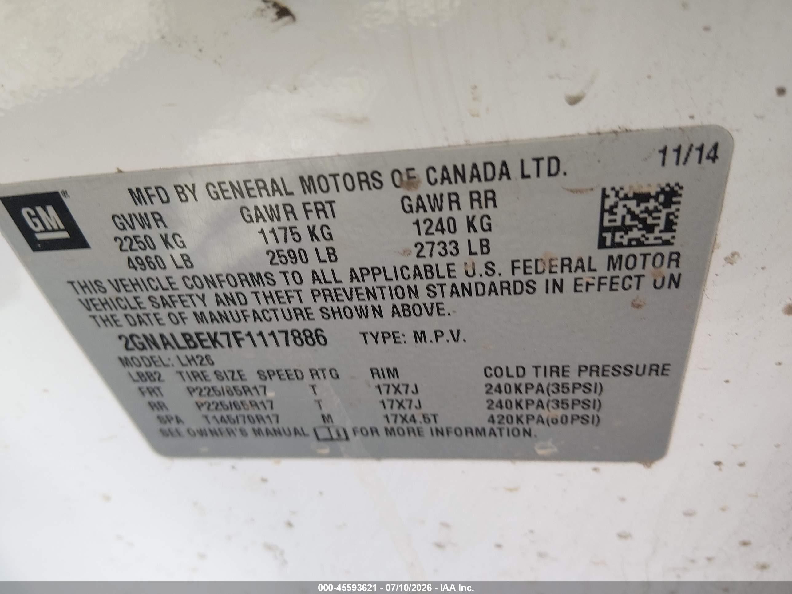 2015 Chevrolet Equinox Lt White vin: 2GNALBEK7F1117886