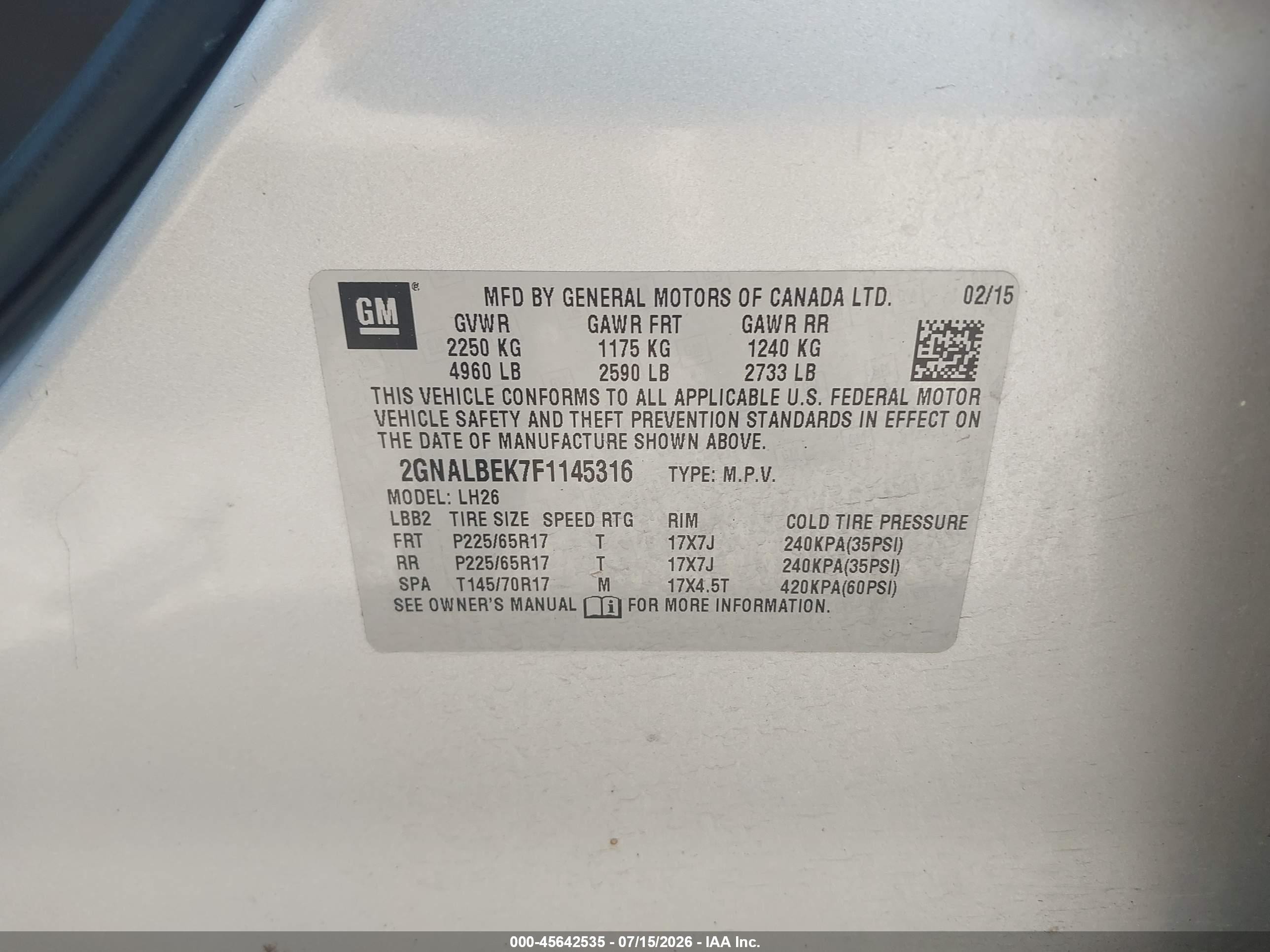 2015 Chevrolet Equinox Lt Silver vin: 2GNALBEK7F1145316