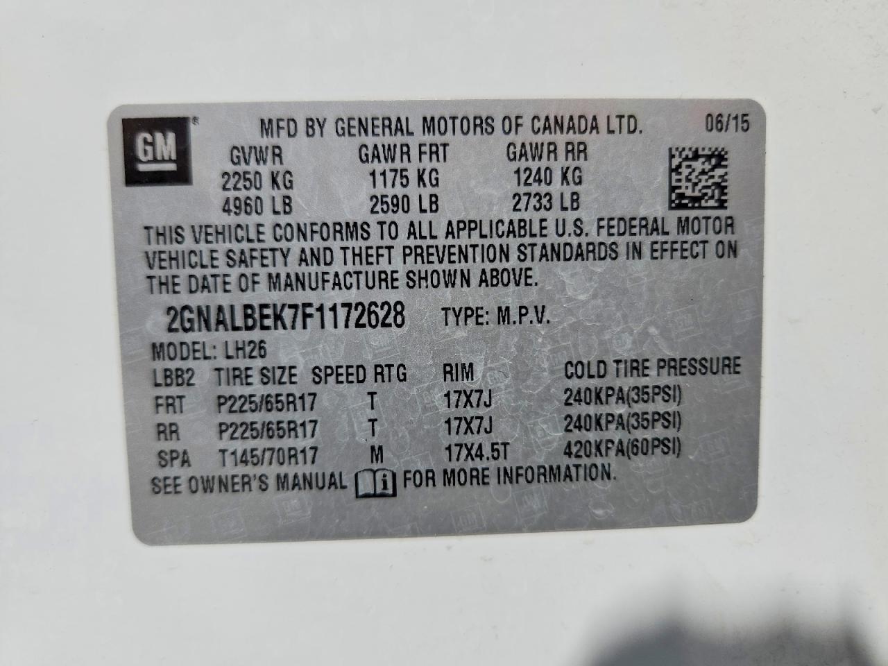 2015 Chevrolet Equinox Lt White vin: 2GNALBEK7F1172628