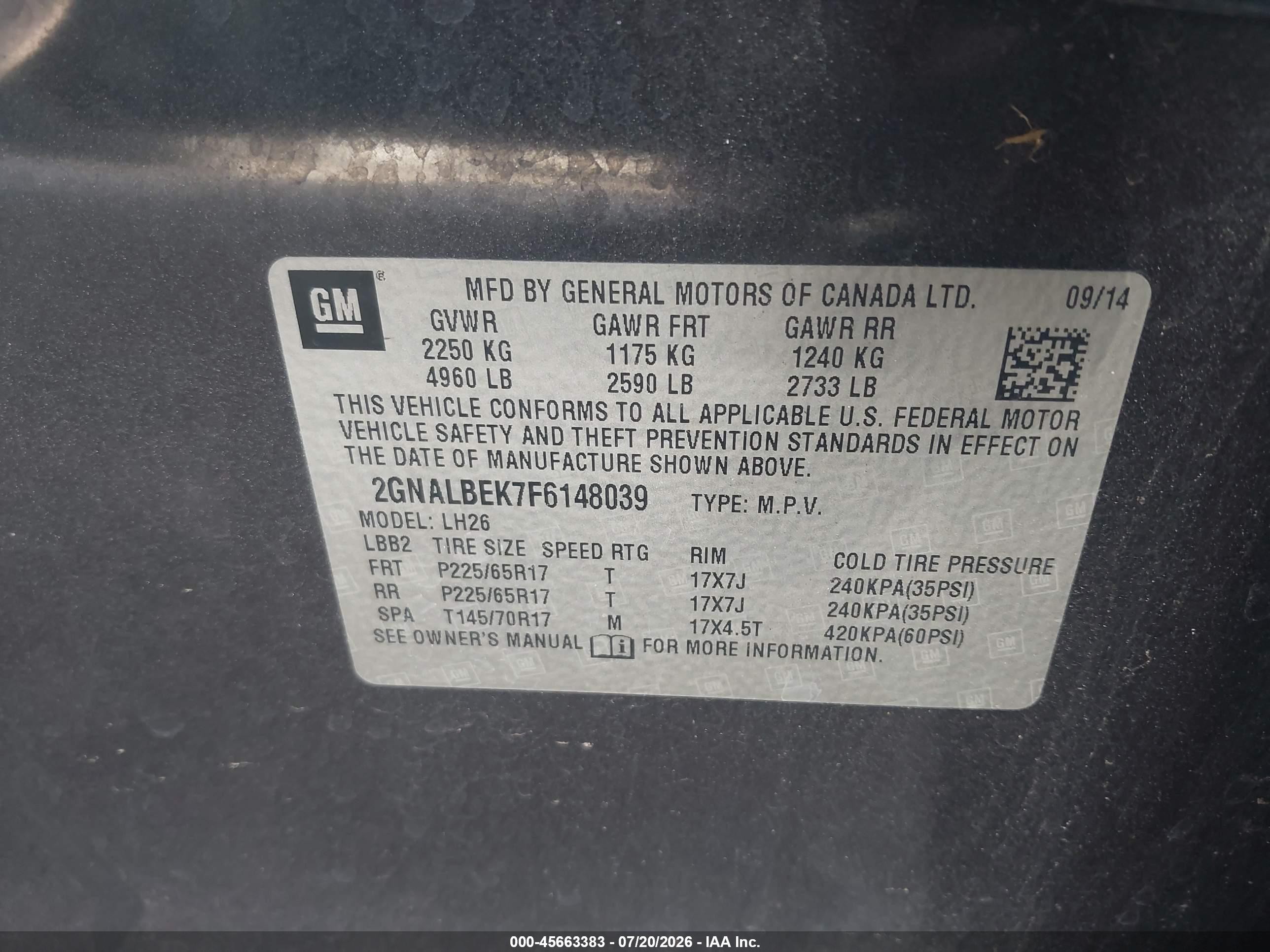 2015 Chevrolet Equinox Lt Black vin: 2GNALBEK7F6148039