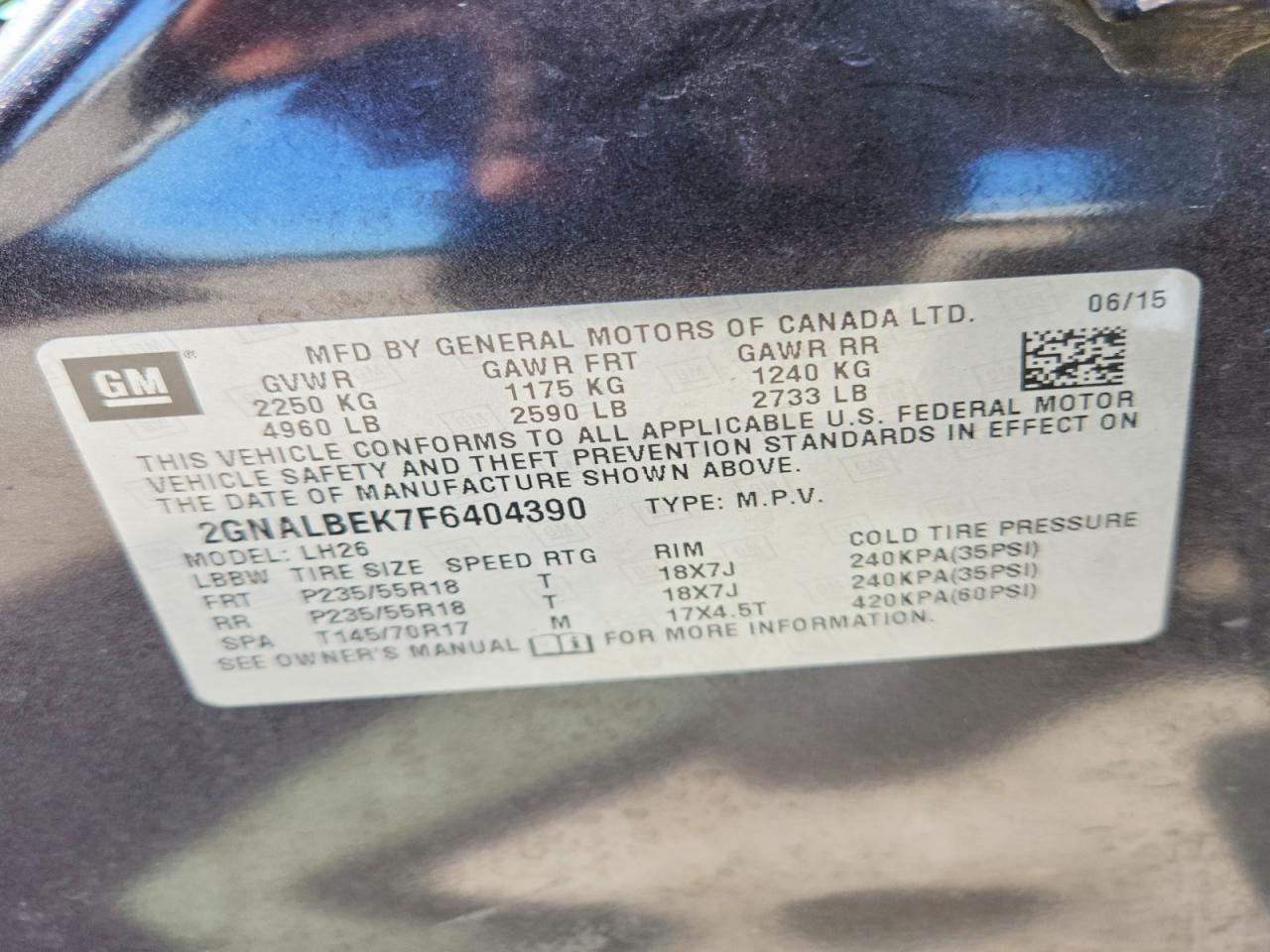 2015 Chevrolet Equinox Lt Charcoal vin: 2GNALBEK7F6404390