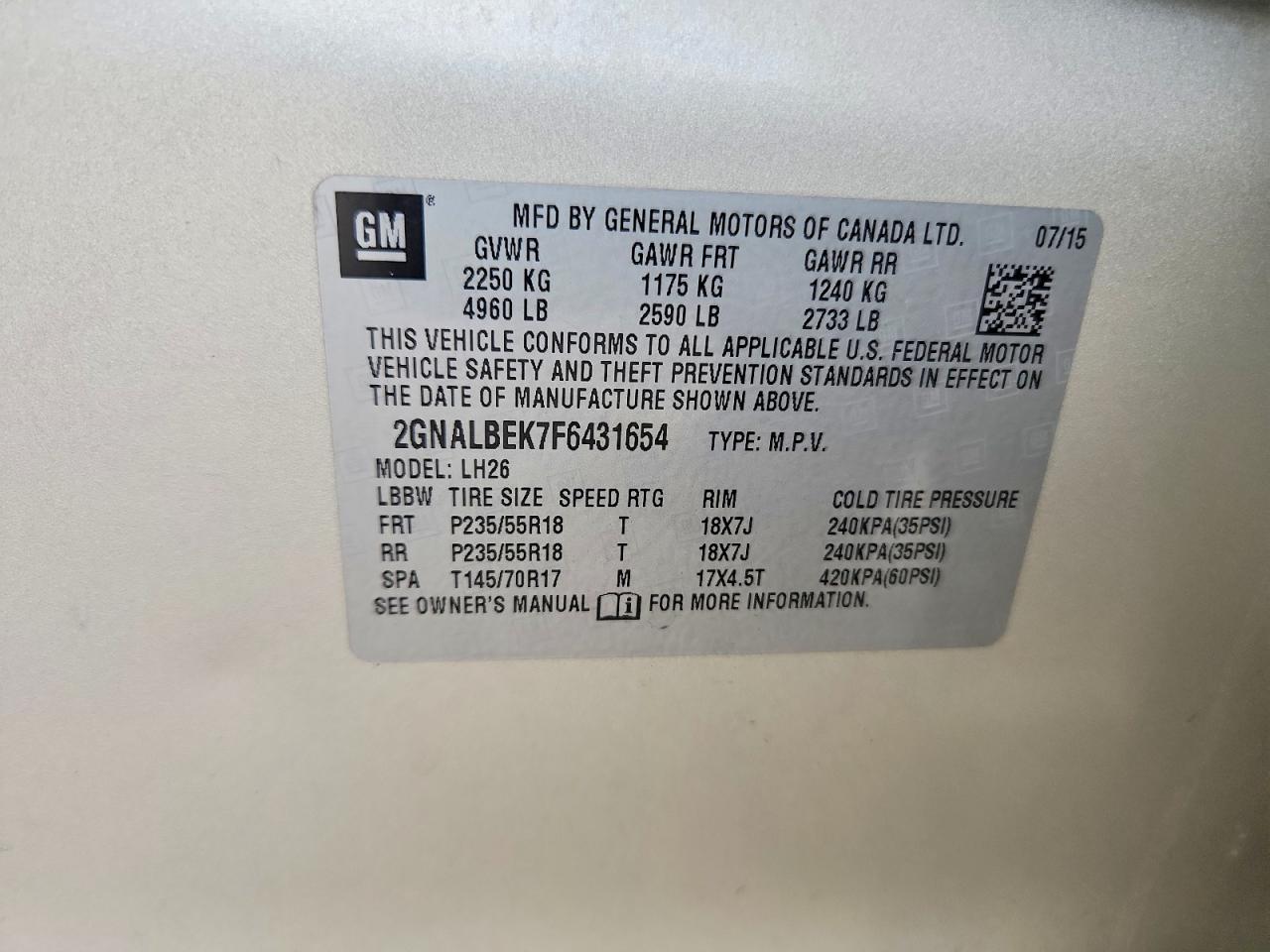 2015 Chevrolet Equinox Lt Желто-коричневый vin: 2GNALBEK7F6431654