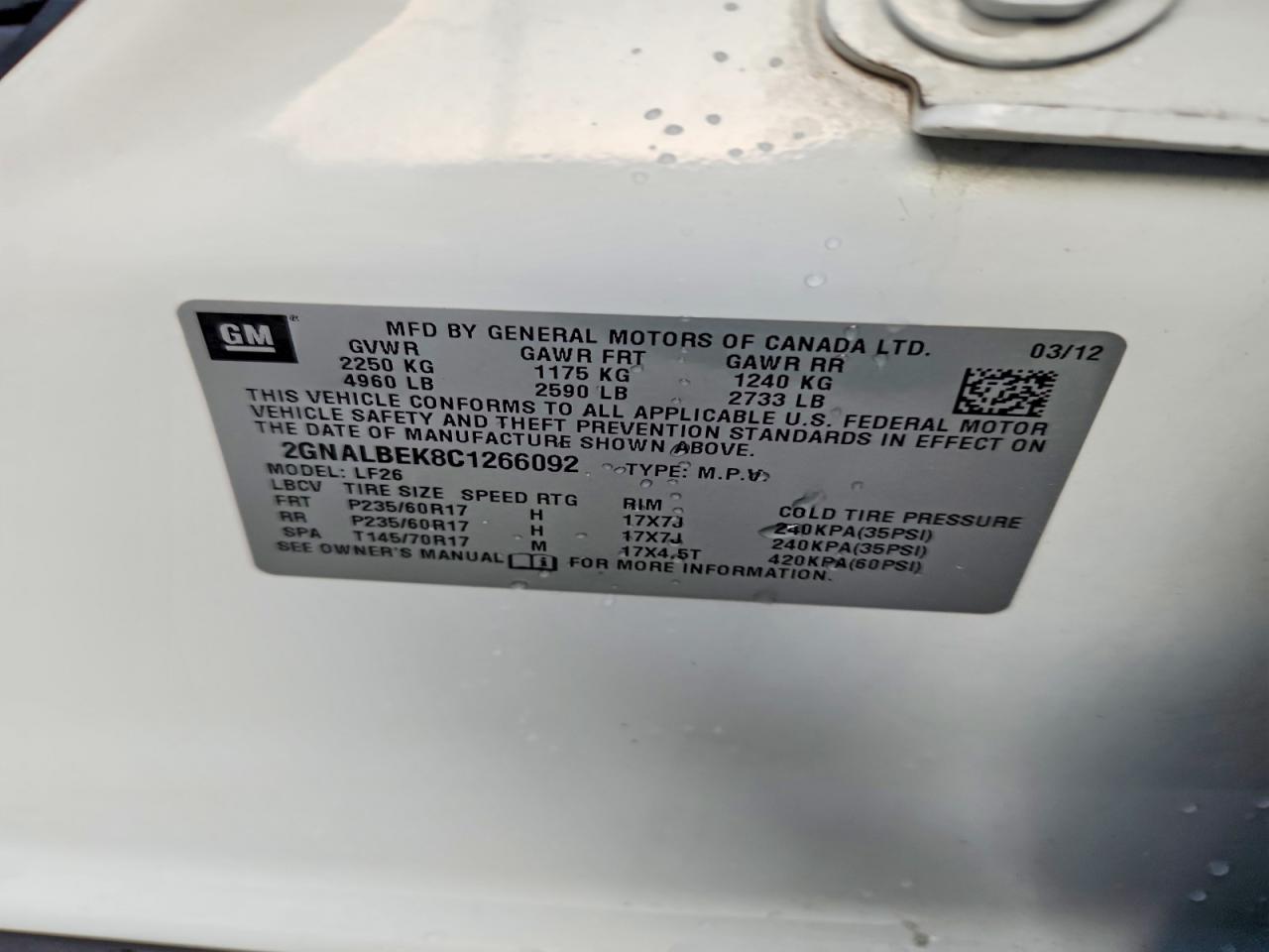 2012 Chevrolet Equinox Ls White vin: 2GNALBEK8C1266092