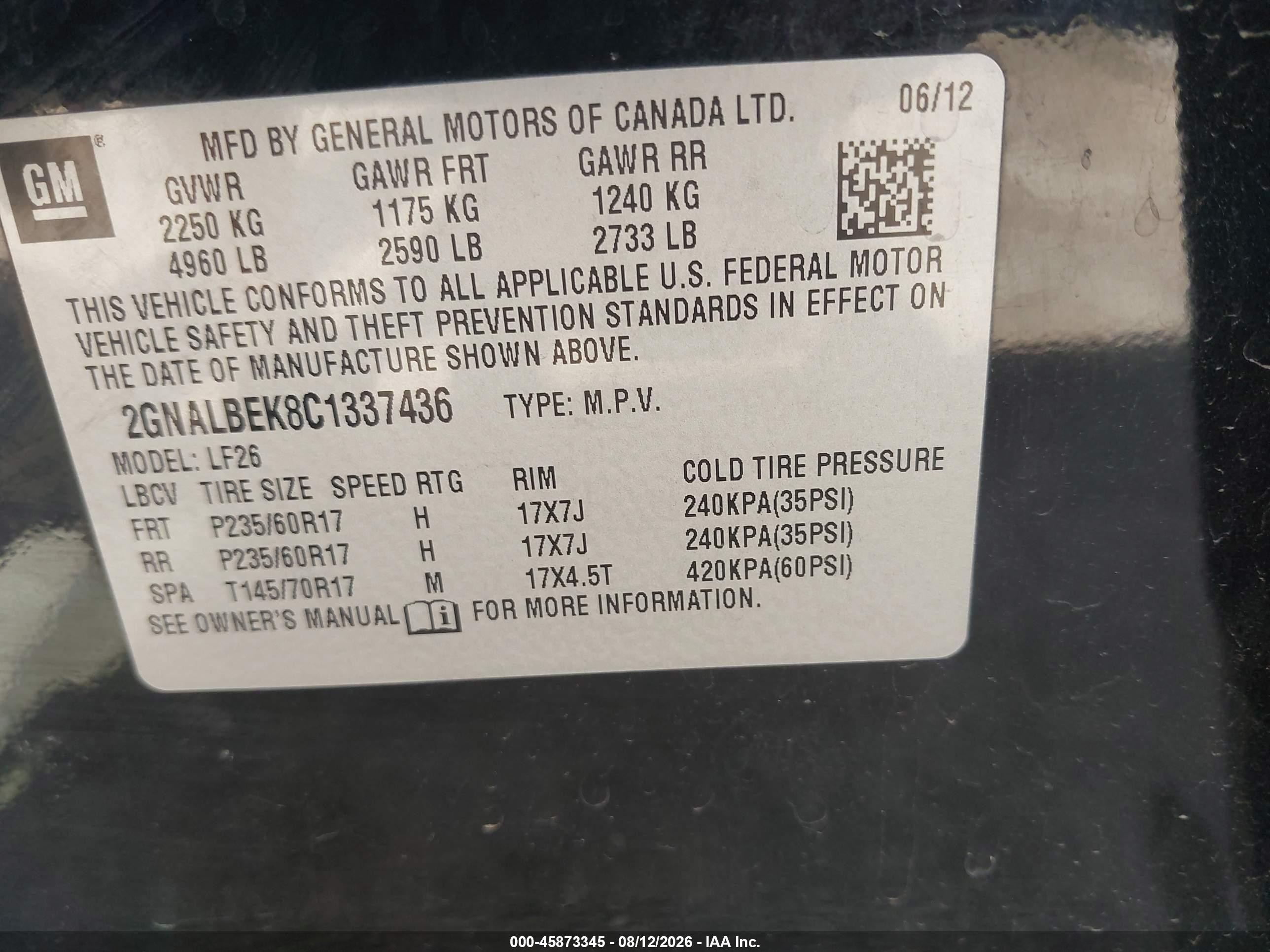 2012 Chevrolet Equinox Ls Черный vin: 2GNALBEK8C1337436