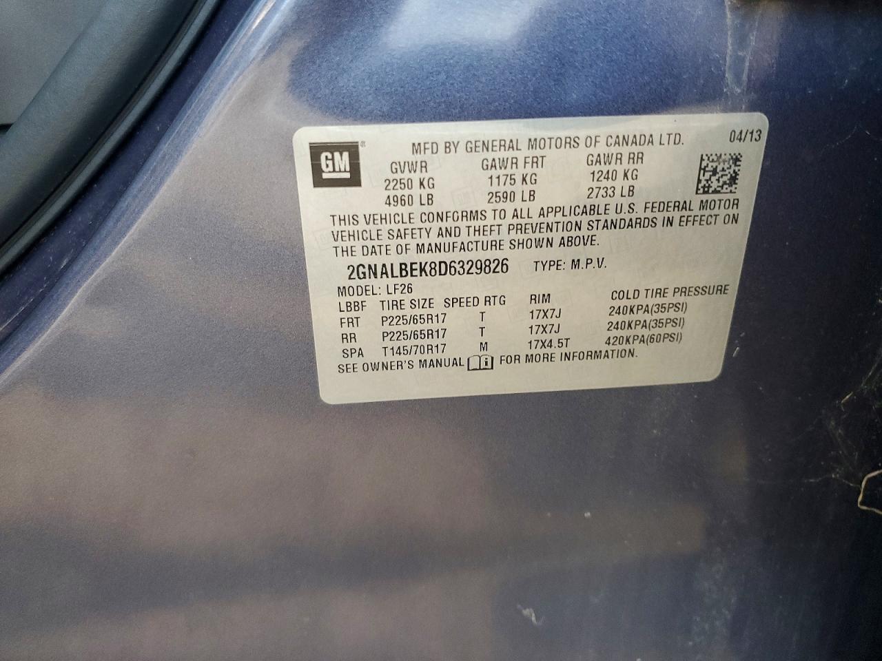 2013 Chevrolet Equinox Ls Синий vin: 2GNALBEK8D6329826