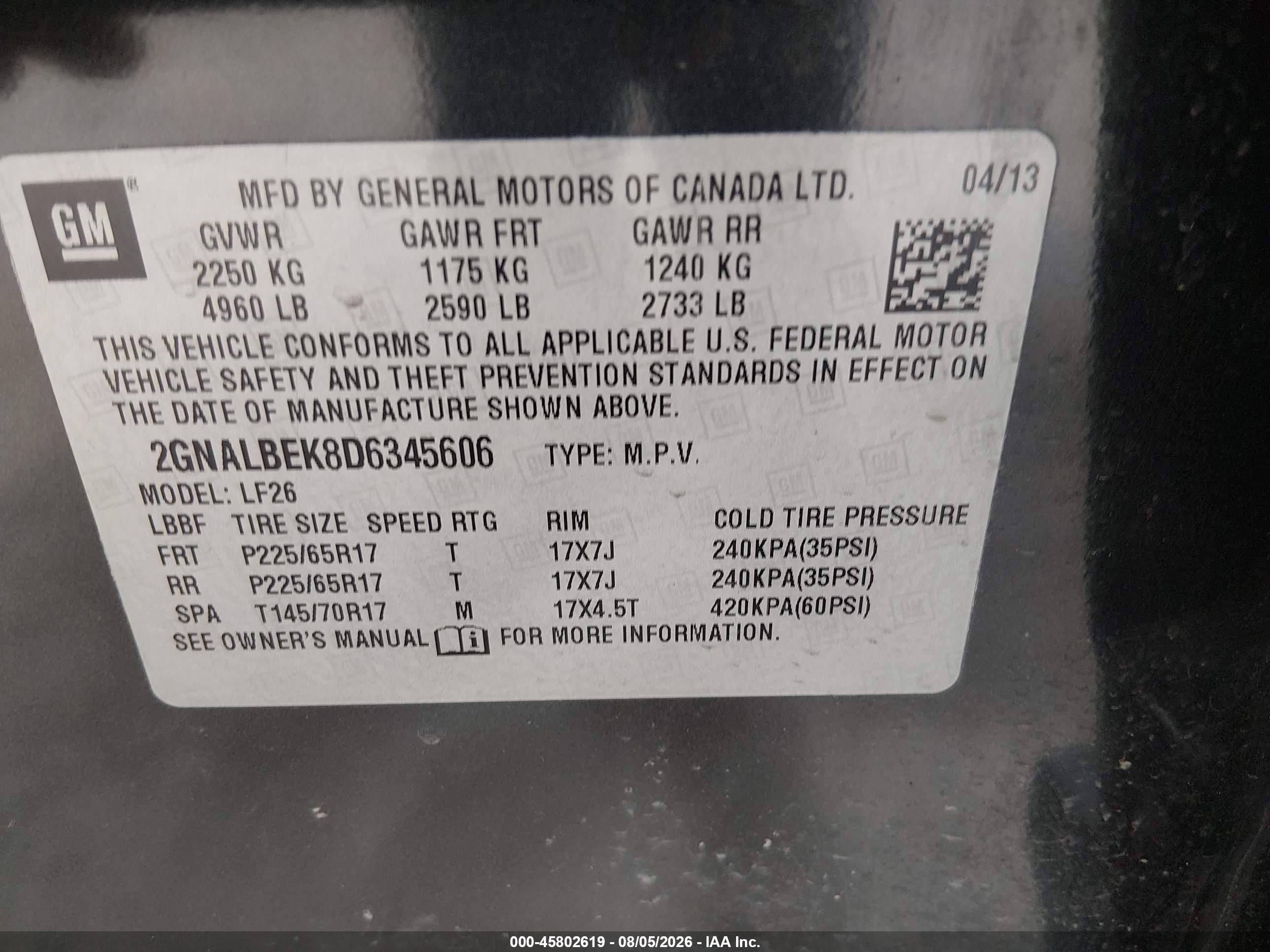 2013 Chevrolet Equinox Ls Black vin: 2GNALBEK8D6345606