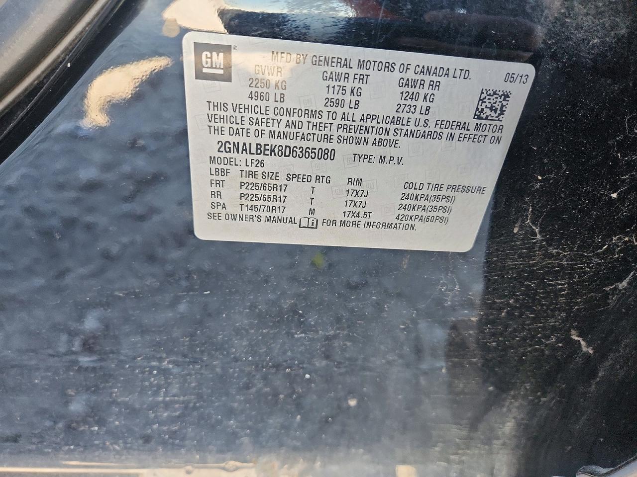 2013 Chevrolet Equinox Ls Black vin: 2GNALBEK8D6365080