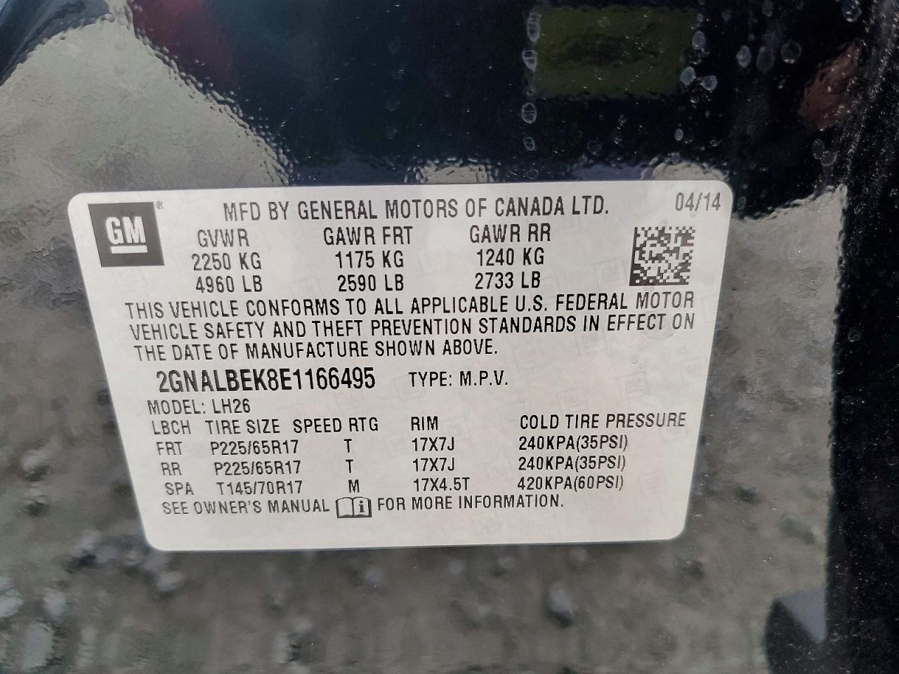2014 Chevrolet Equinox Black vin: 2GNALBEK8E1166495