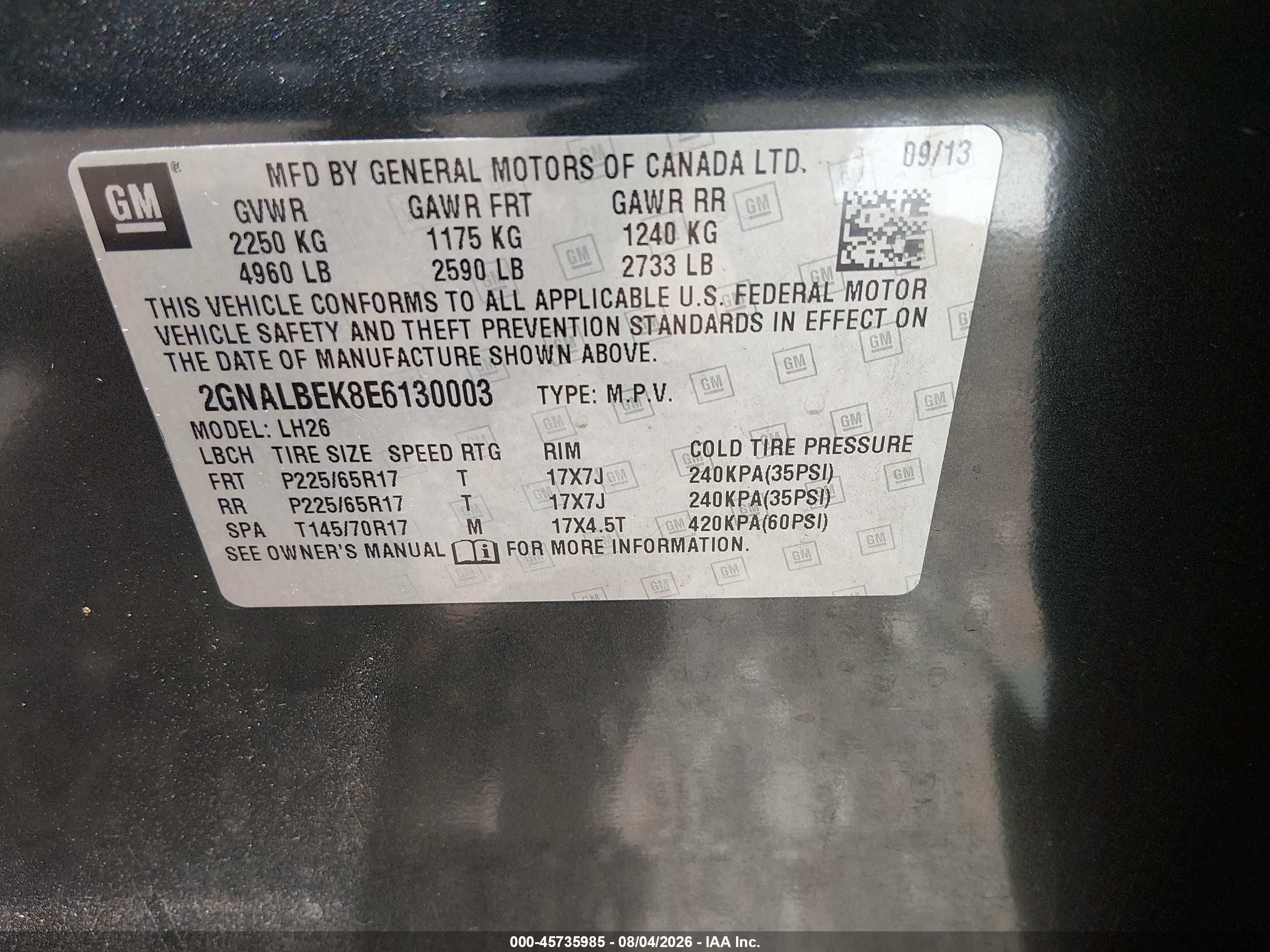 2014 Chevrolet Equinox 1lt Black vin: 2GNALBEK8E6130003