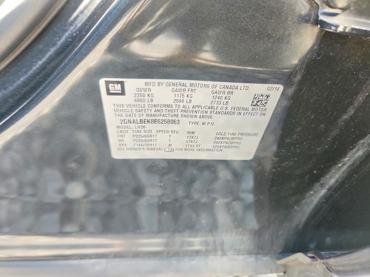 2014 Chevrolet Equinox Lt Серый vin: 2GNALBEK8E6258063