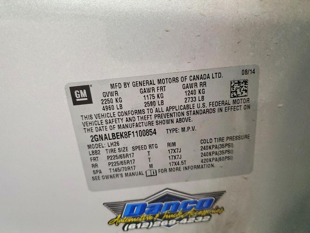 2015 Chevrolet Equinox Lt Silver vin: 2GNALBEK8F1100854