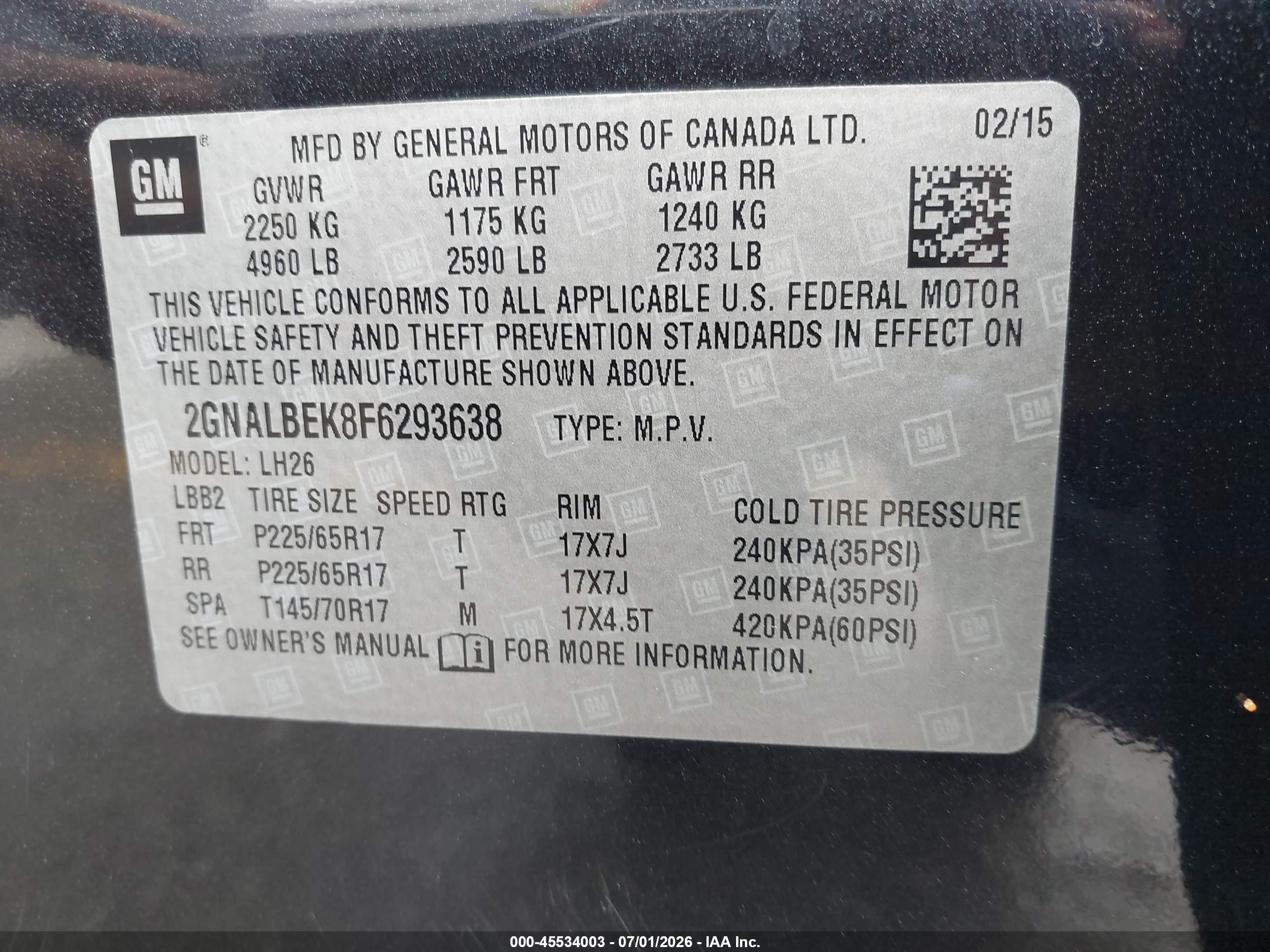 2015 Chevrolet Equinox Lt Black vin: 2GNALBEK8F6293638