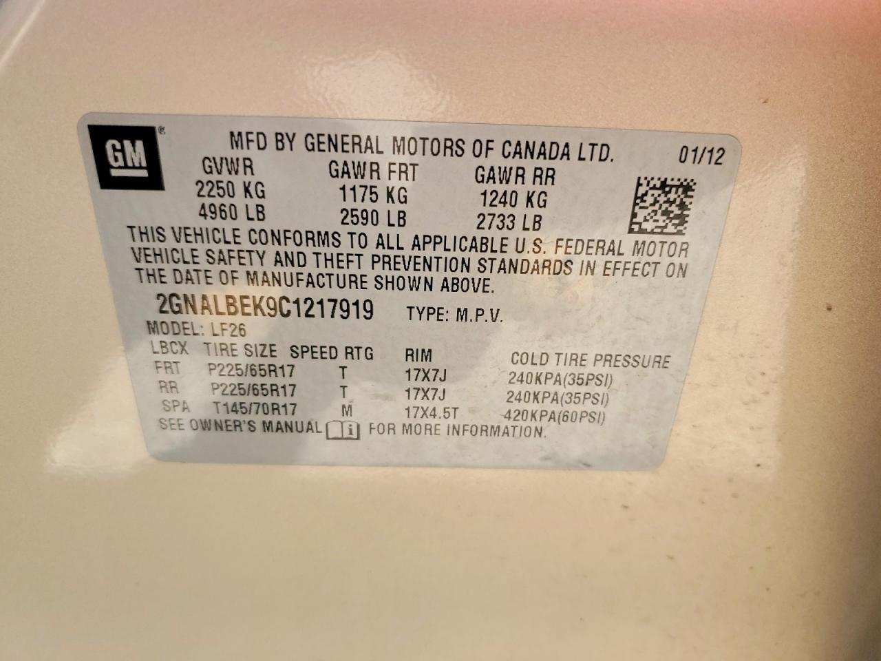 2012 Chevrolet Equinox Ls Gold vin: 2GNALBEK9C1217919