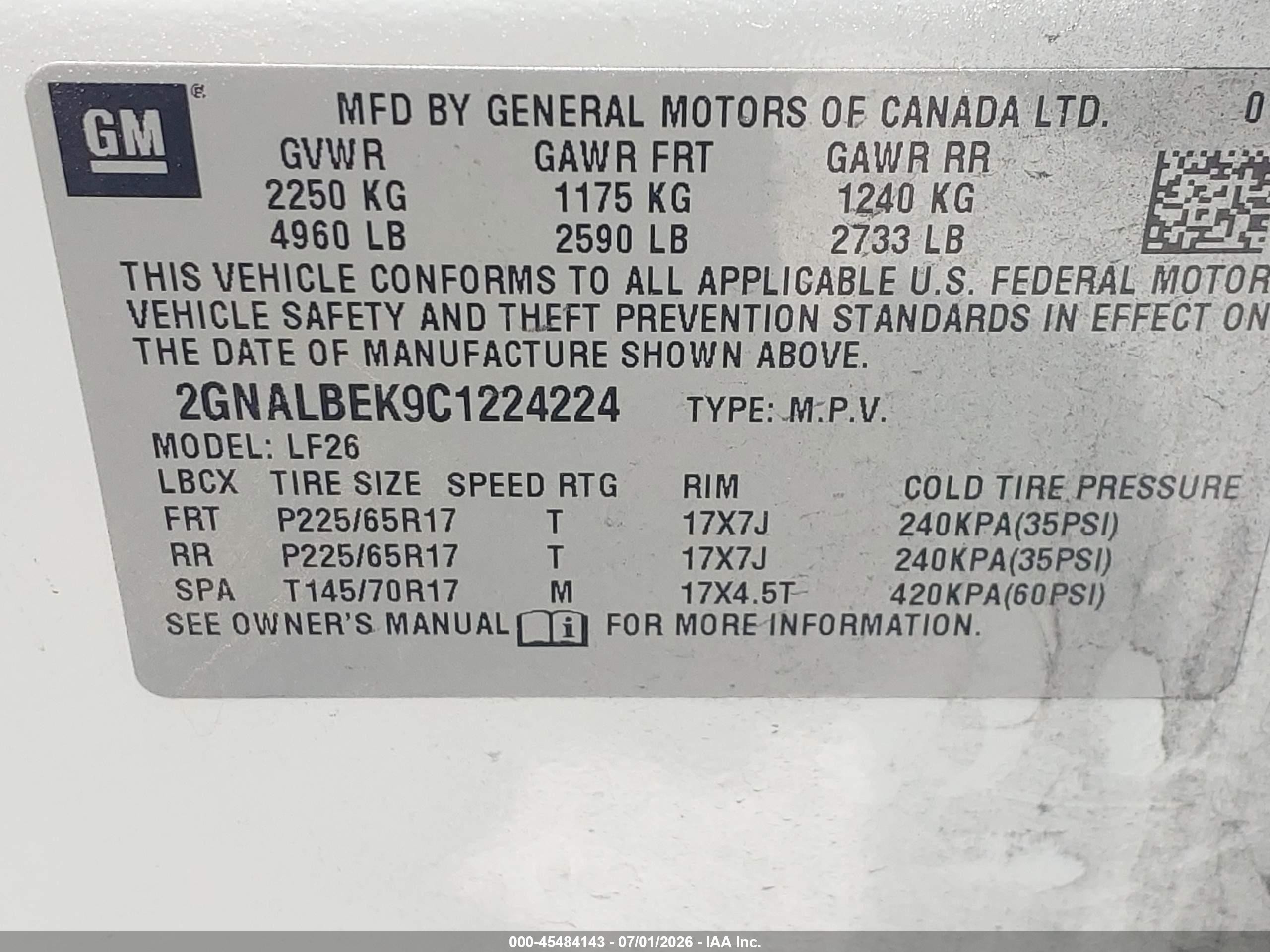2012 Chevrolet Equinox Ls White vin: 2GNALBEK9C1224224